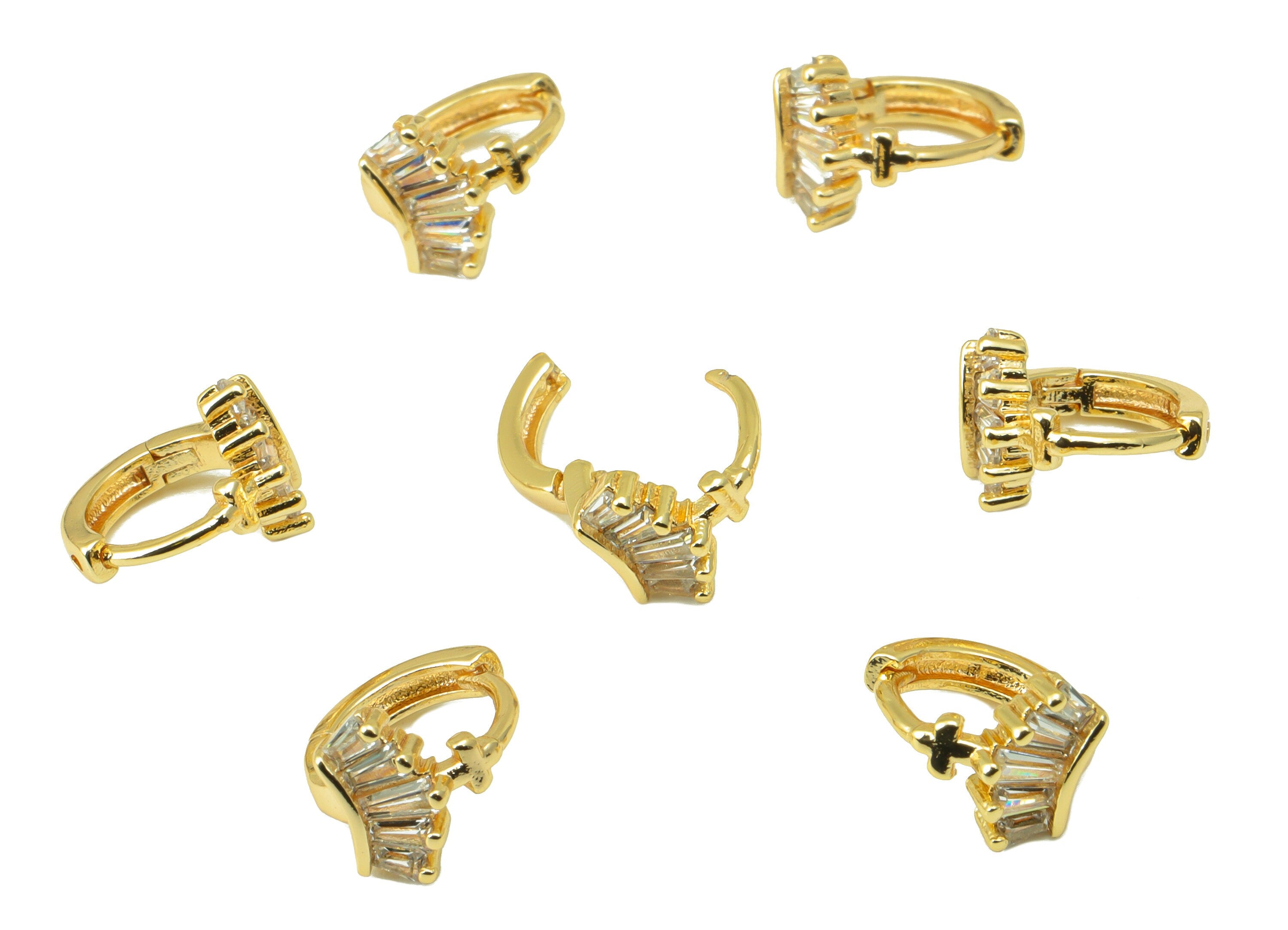 Brass Hoop Earring Clasp - Semi Earring Clasp - Crown Cubic Zirconia Huggie Clasp -Mini Hoop Clasp -18K Real Gold Plated- 9x8x2mm -RGP6551 - DOMEDBAZAAR