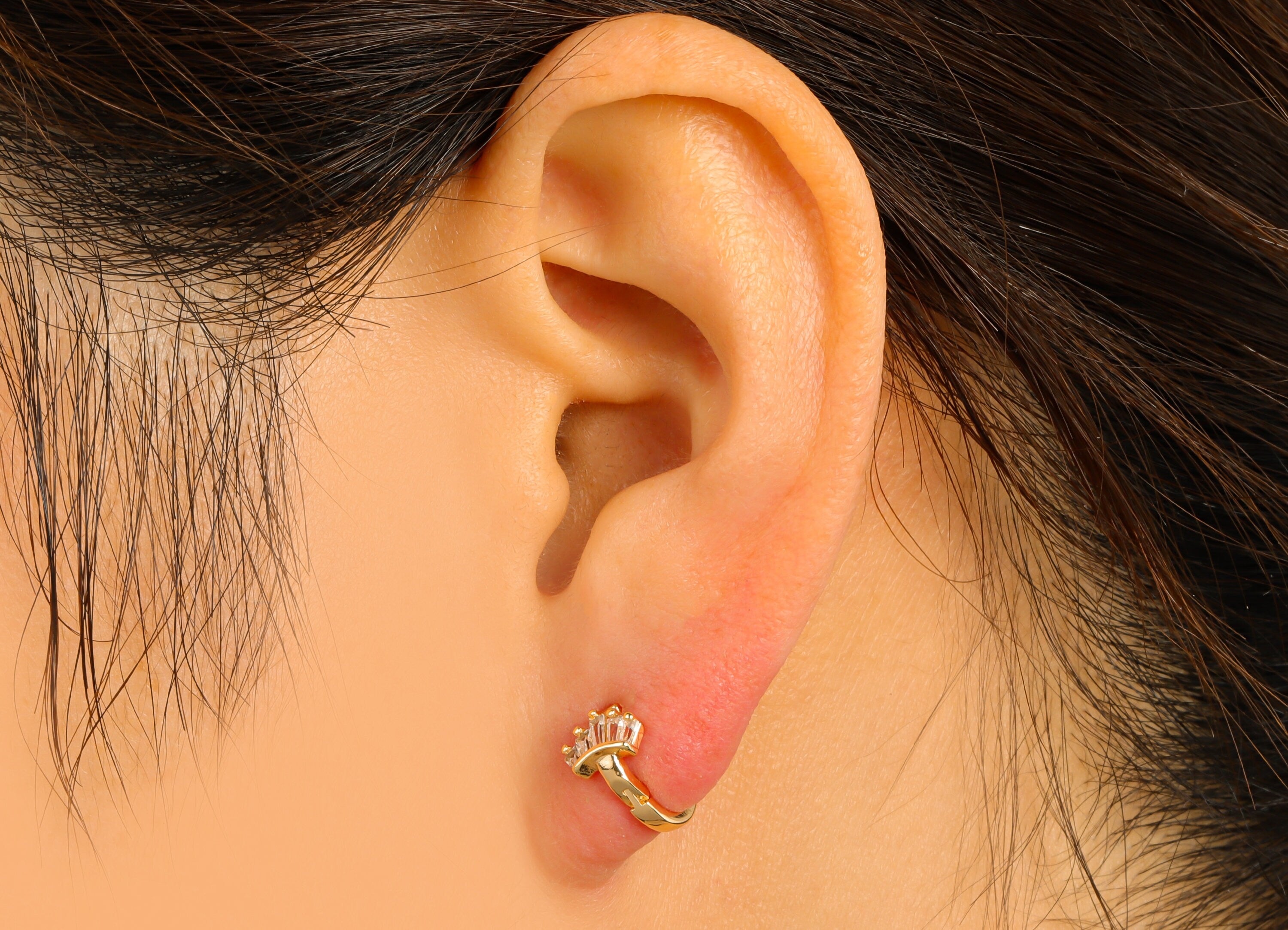 Brass Hoop Earring Clasp - Semi Earring Clasp - Crown Cubic Zirconia Huggie Clasp -Mini Hoop Clasp -18K Real Gold Plated- 9x8x2mm -RGP6551 - DOMEDBAZAAR