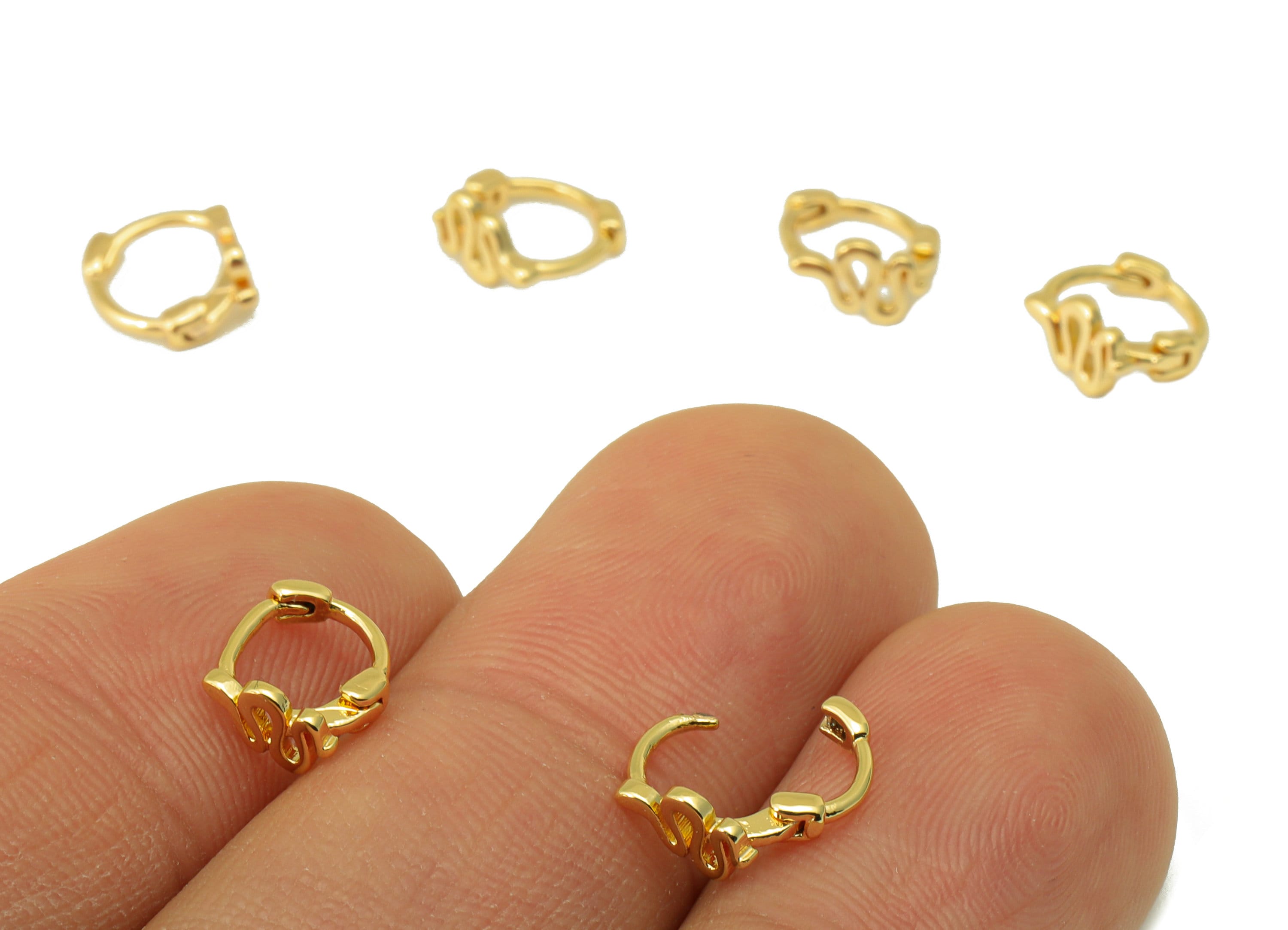 Brass Hoop Earring Clasp - Brass Snake Round Hoop Clasp -Mini Snake Huggie Hoop Clasp -18K Real Gold Plated - 7.36 x7.7 x 0.87mm - RGP6553 - DOMEDBAZAAR