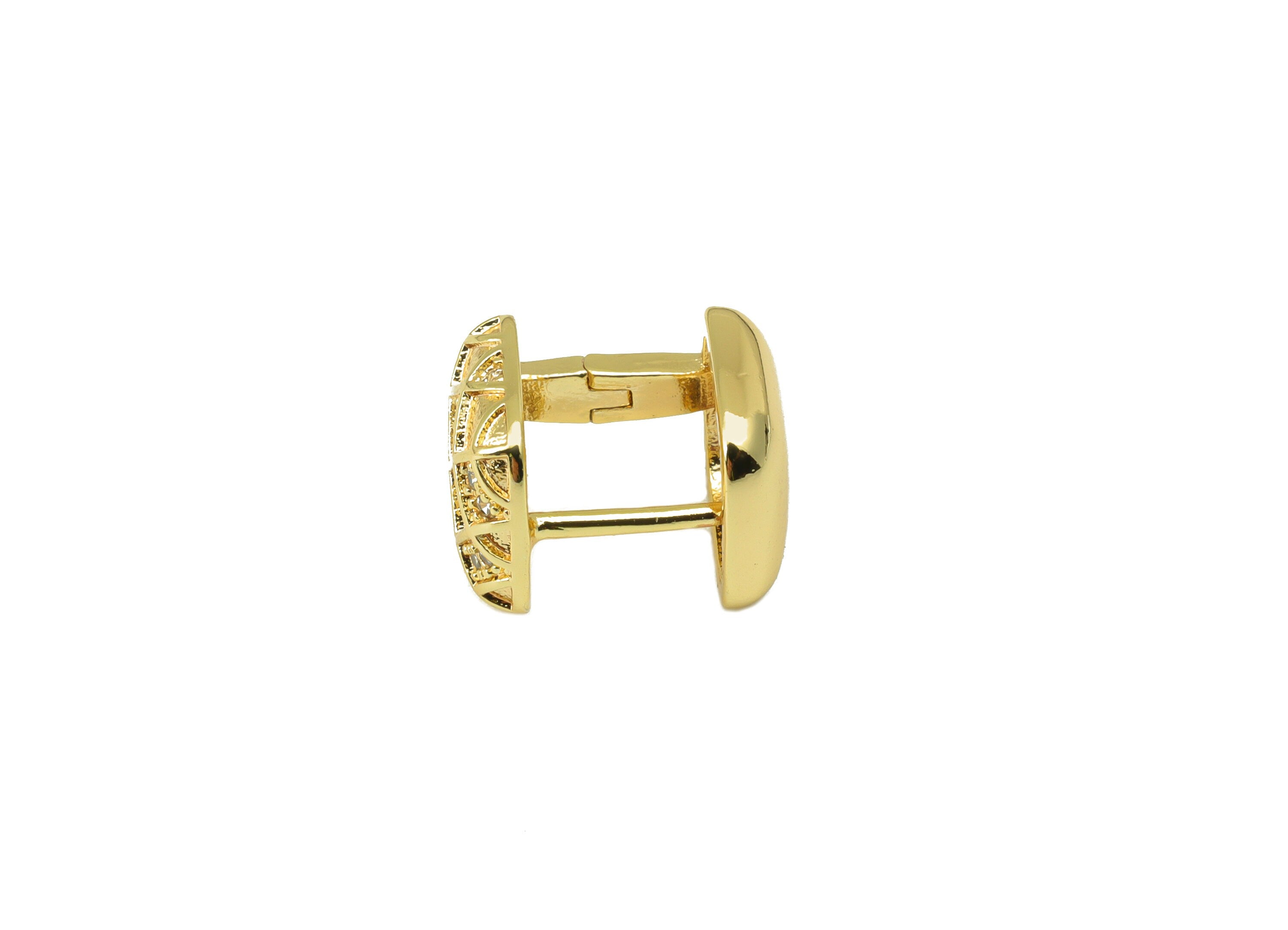 Brass Hoop Earring Clasp - Square Hoop Clasp - Cubic Zircon Huggie Hoop Clasp -CZ Huge Ring-18K Real Gold Plated - 12.66x9.9x2.2mm - RGP6564 - DOMEDBAZAAR