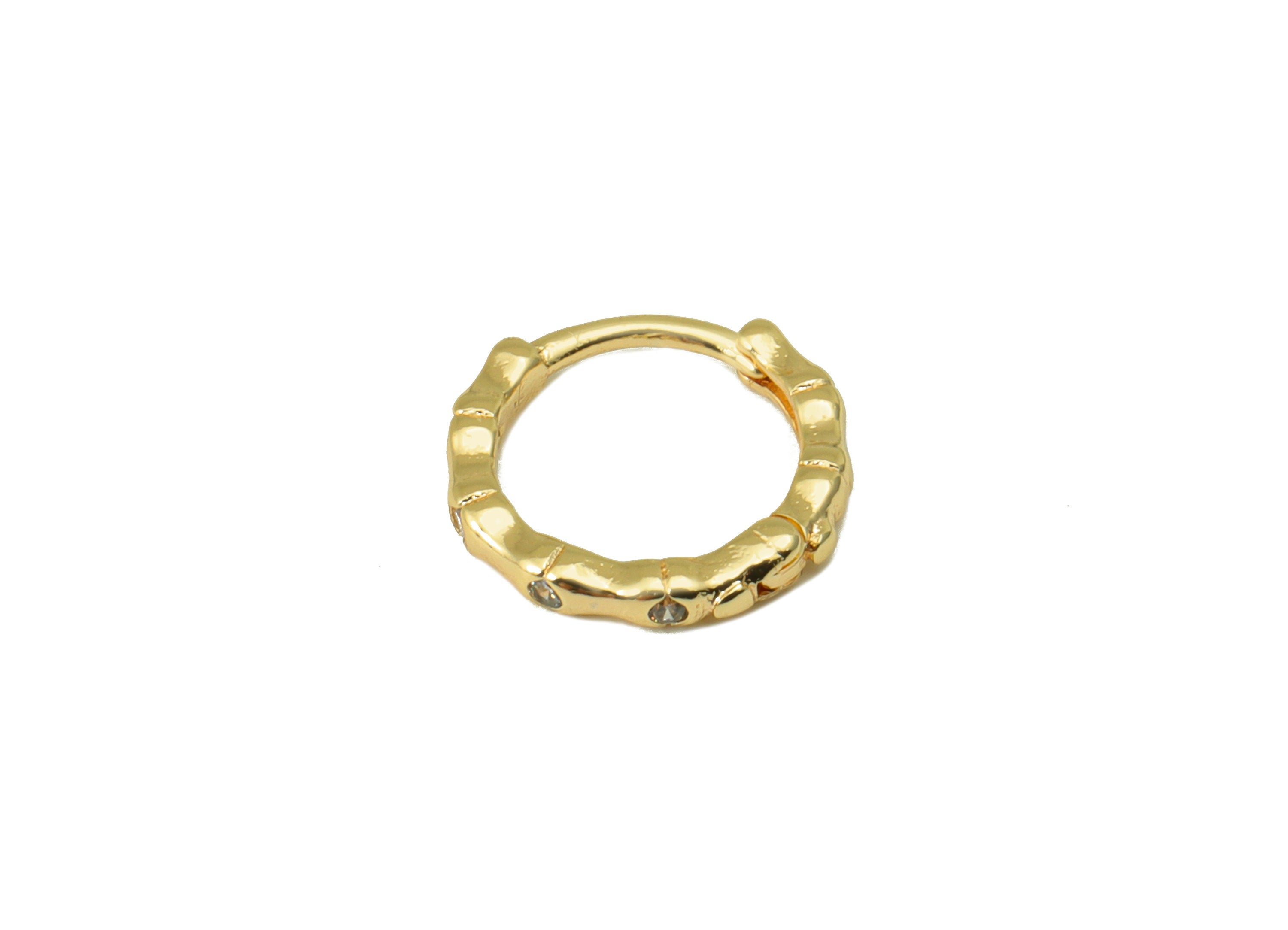 Brass Hoop Earring Clasp - Brass Bamboo Round Hoop Clasp -Cubic Zircon Huggie Hoop Clasp -18K Real Gold Plated -9.89x9.35x1.52mm- RGP6569 - DOMEDBAZAAR