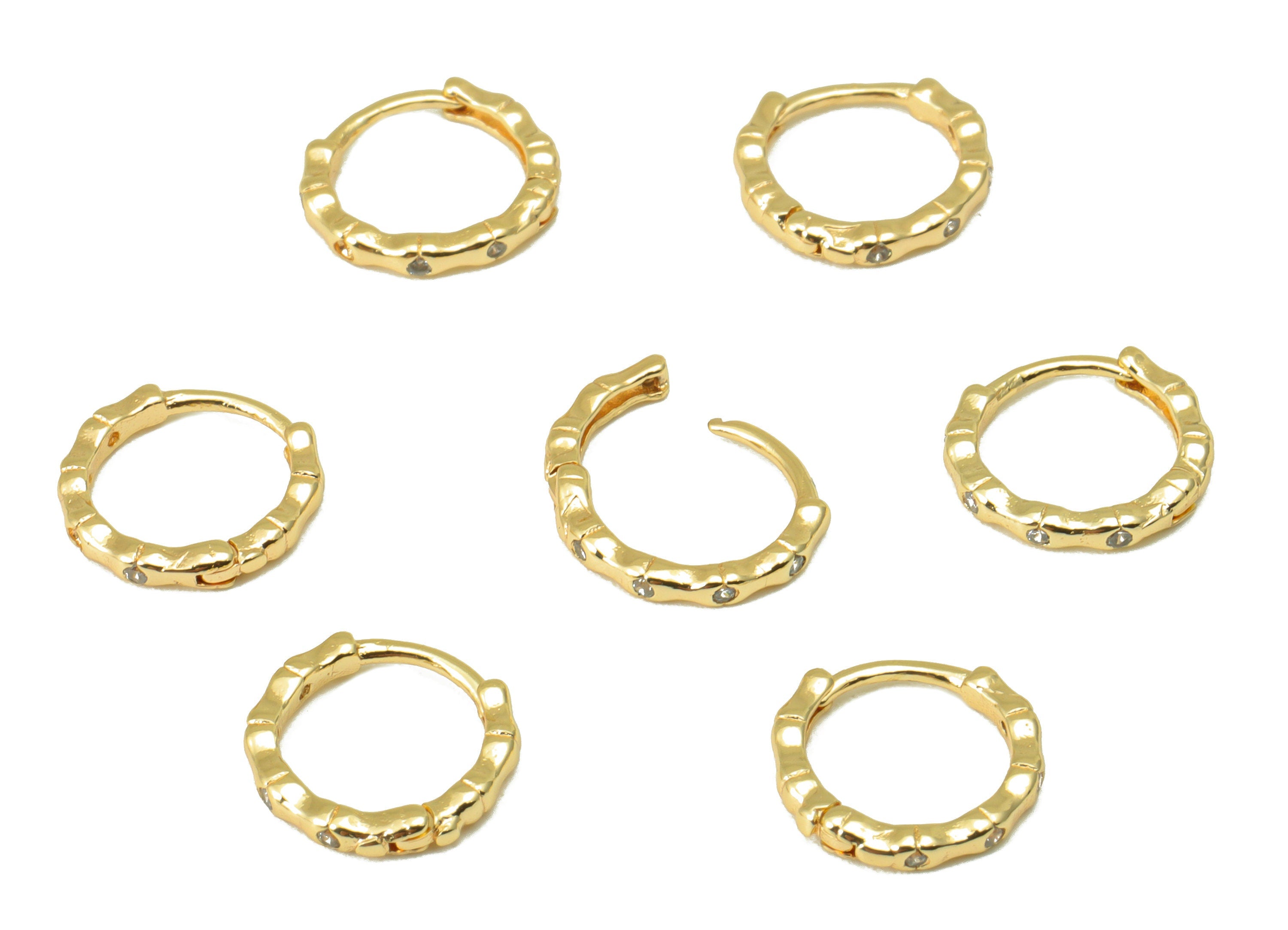 Brass Hoop Earring Clasp - Brass Bamboo Round Hoop Clasp -Cubic Zircon Huggie Hoop Clasp -18K Real Gold Plated -9.89x9.35x1.52mm- RGP6569 - DOMEDBAZAAR
