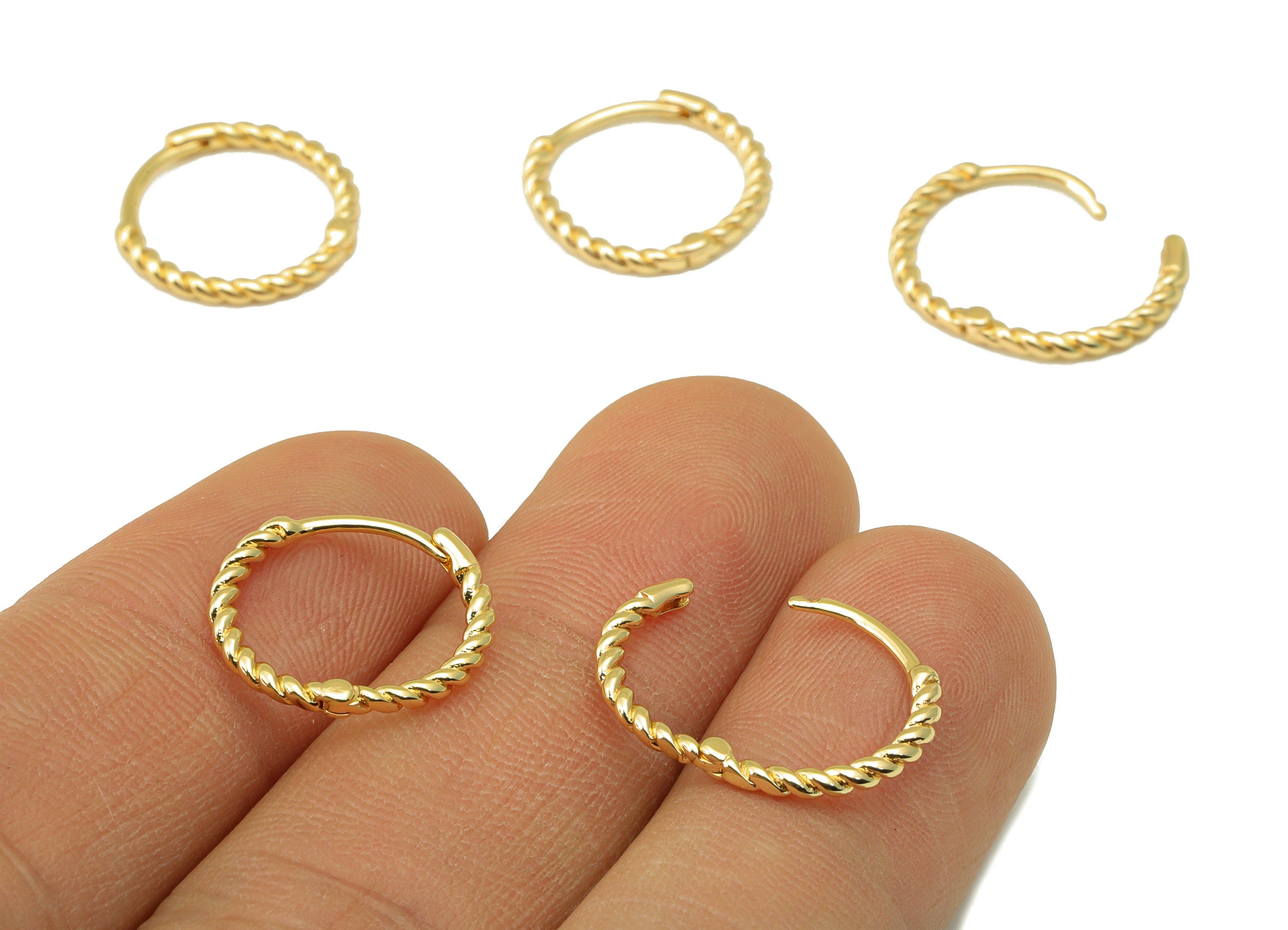 Brass Twisted Hoop Earring Clasp - Brass Twist Chain Round Hoop Clasp - Huggie Clasp -Ring Clasp - 18K Real Gold Plated -15x14x1mm- RGP6555 - DOMEDBAZAAR