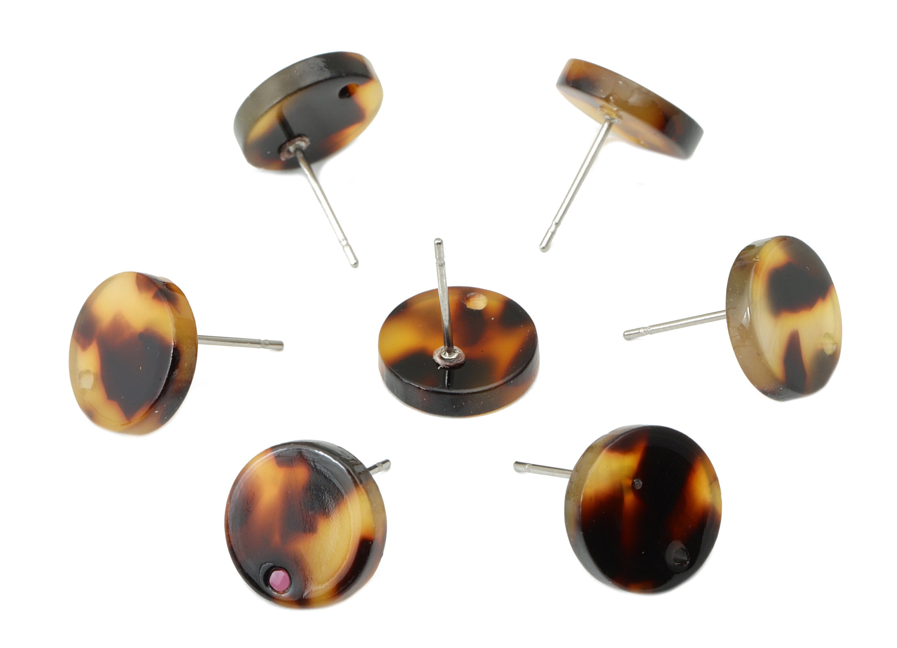 Acrylic Round Earring Stud - Acrylic Circle Earring Post - Tortoise Shell - Stainless Steel - Color Code: A894 - 11x11x2mm - AC1139-A894 - DOMEDBAZAAR
