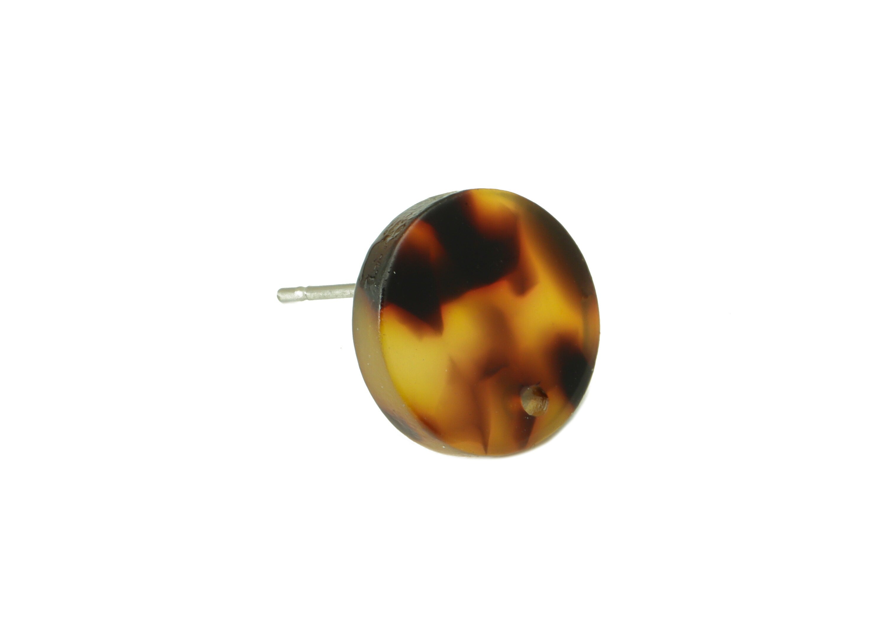 Acrylic Round Earring Stud - Acrylic Circle Earring Post - Tortoise Shell - Stainless Steel - Color Code: A894 - 11x11x2mm - AC1139-A894 - DOMEDBAZAAR