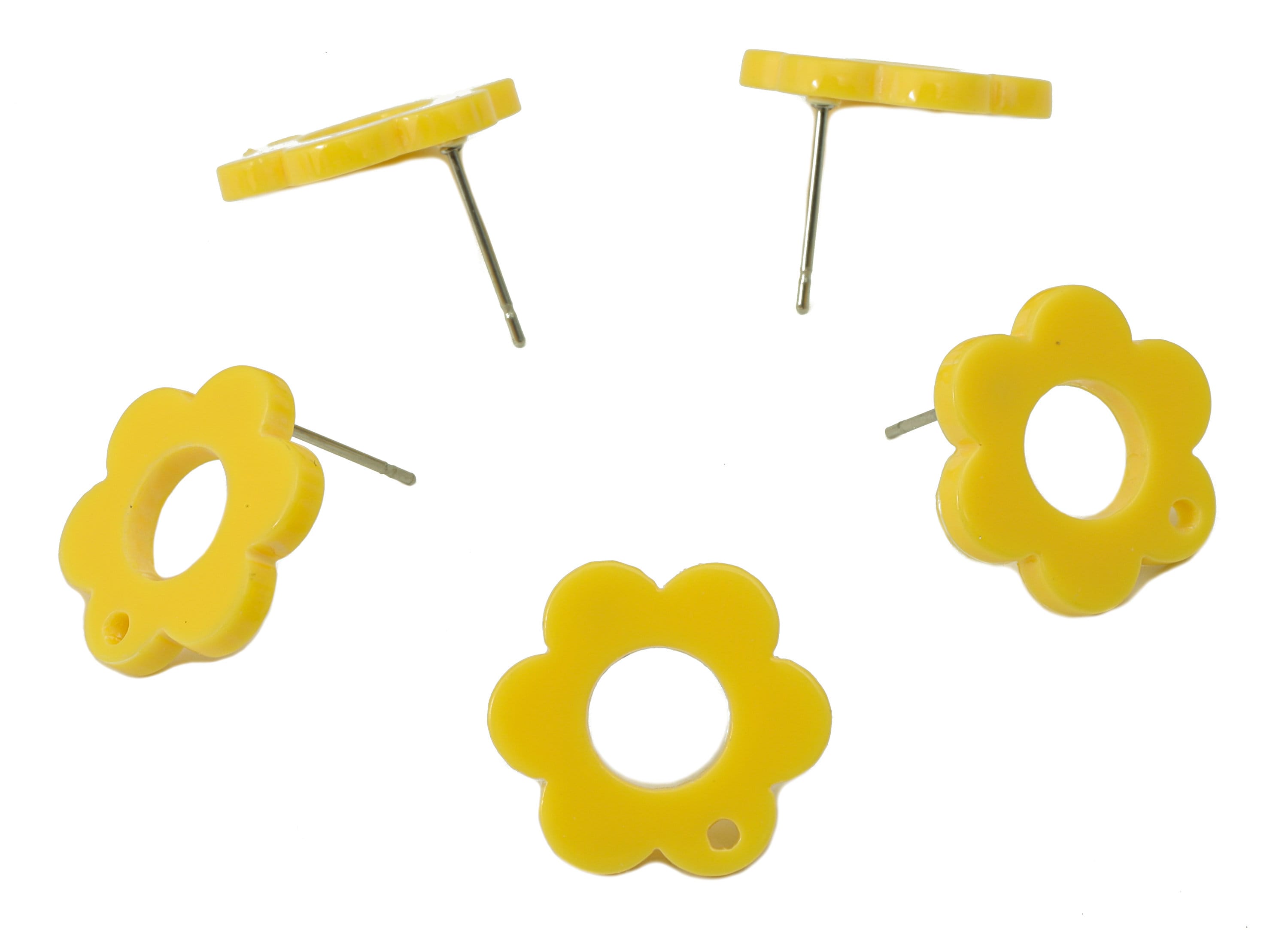 Acrylic Flower Earring Stud - Matte Yellow Earring Post - Yellow Flower Earring Post - Flower Ring - Color Code: A892-17x12x2mm-AC2428-A892 - DOMEDBAZAAR