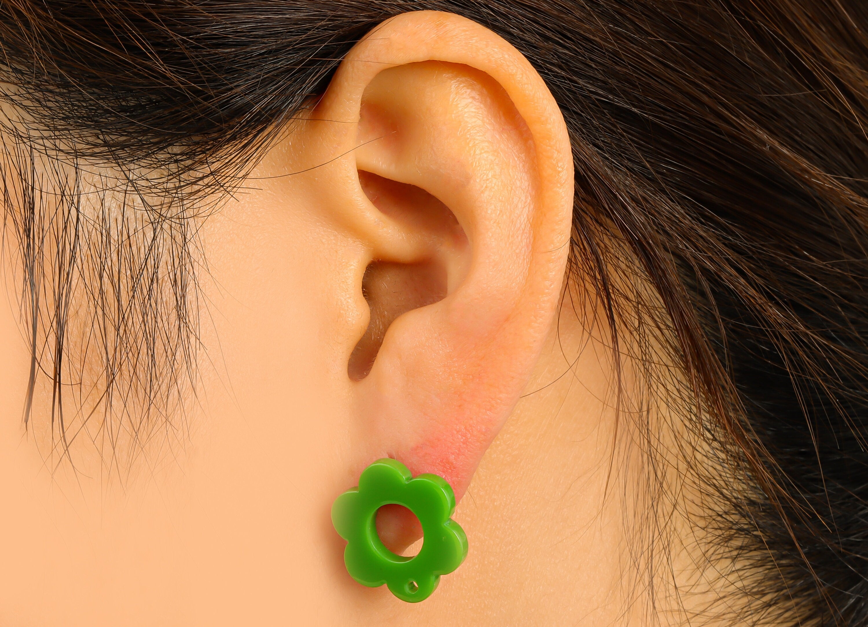 Acrylic Flower Earring Stud - Matte Green Earring Post - Green Flower Earring Post - Flower Ring - Color Code: A890-17x12x2mm-AC2428-A890 - DOMEDBAZAAR