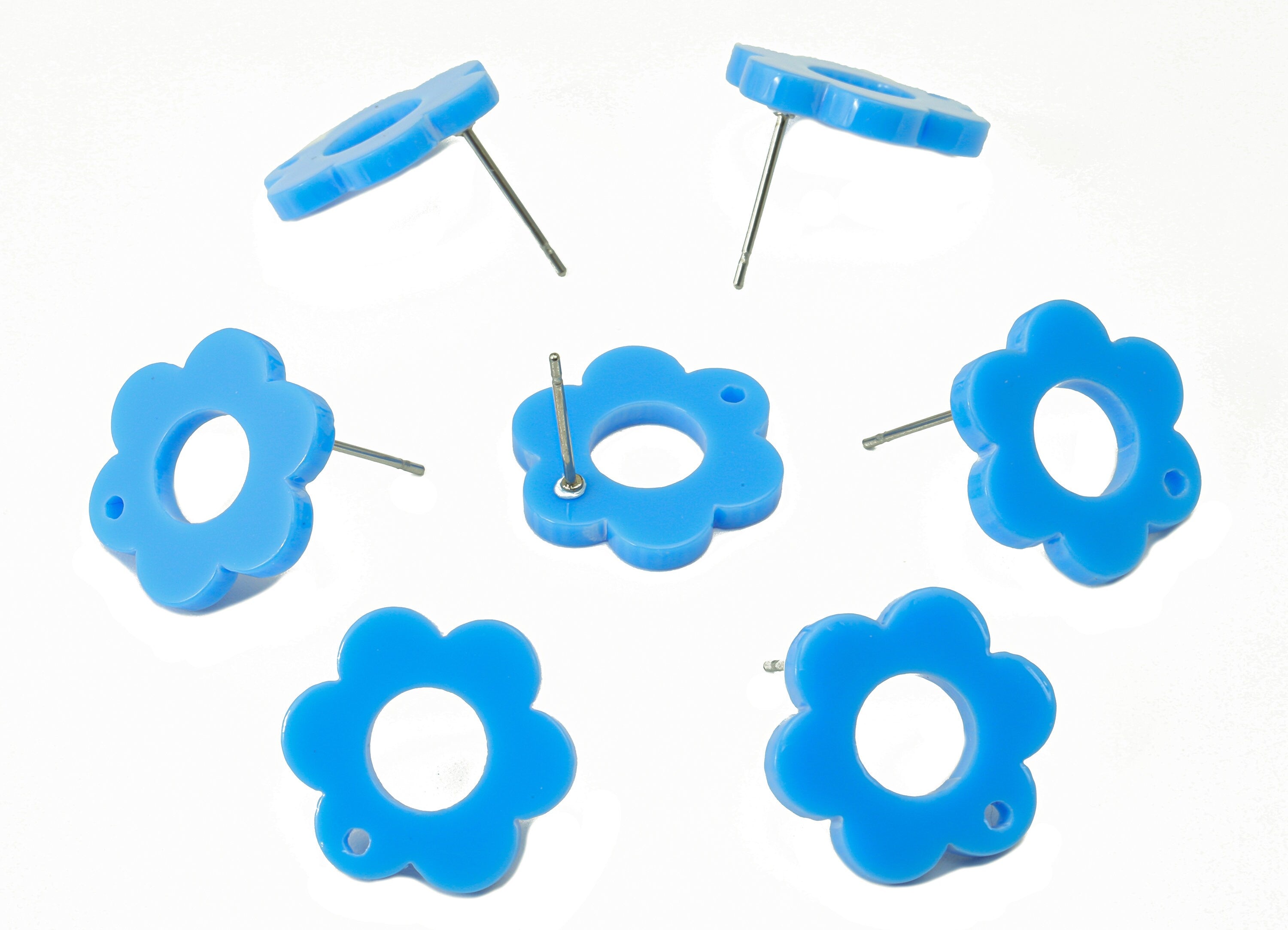 Acrylic Flower Earring Stud - Matte Blue Earring Post - Blue Flower Earring Post - Flower Ring - Color Code: A722-17x12x2mm-AC2428-A722 - DOMEDBAZAAR