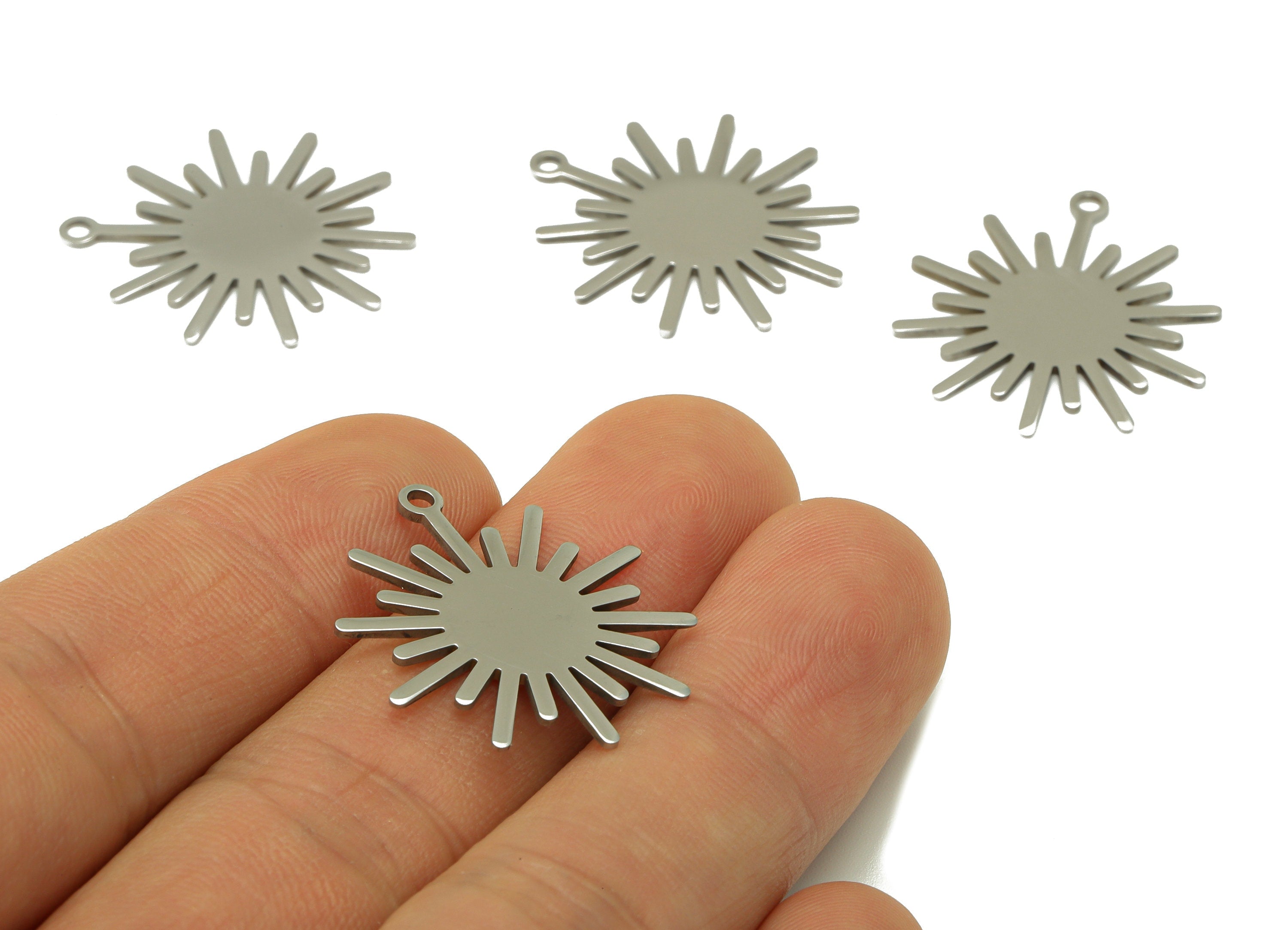 Stainless Steel Sun Earring Charm - Steel Sunshine Charm - 201 Stainless Steel -Steel Sunshine Pendant -29.94x23.6x0.98mm - SS1464 - DOMEDBAZAAR