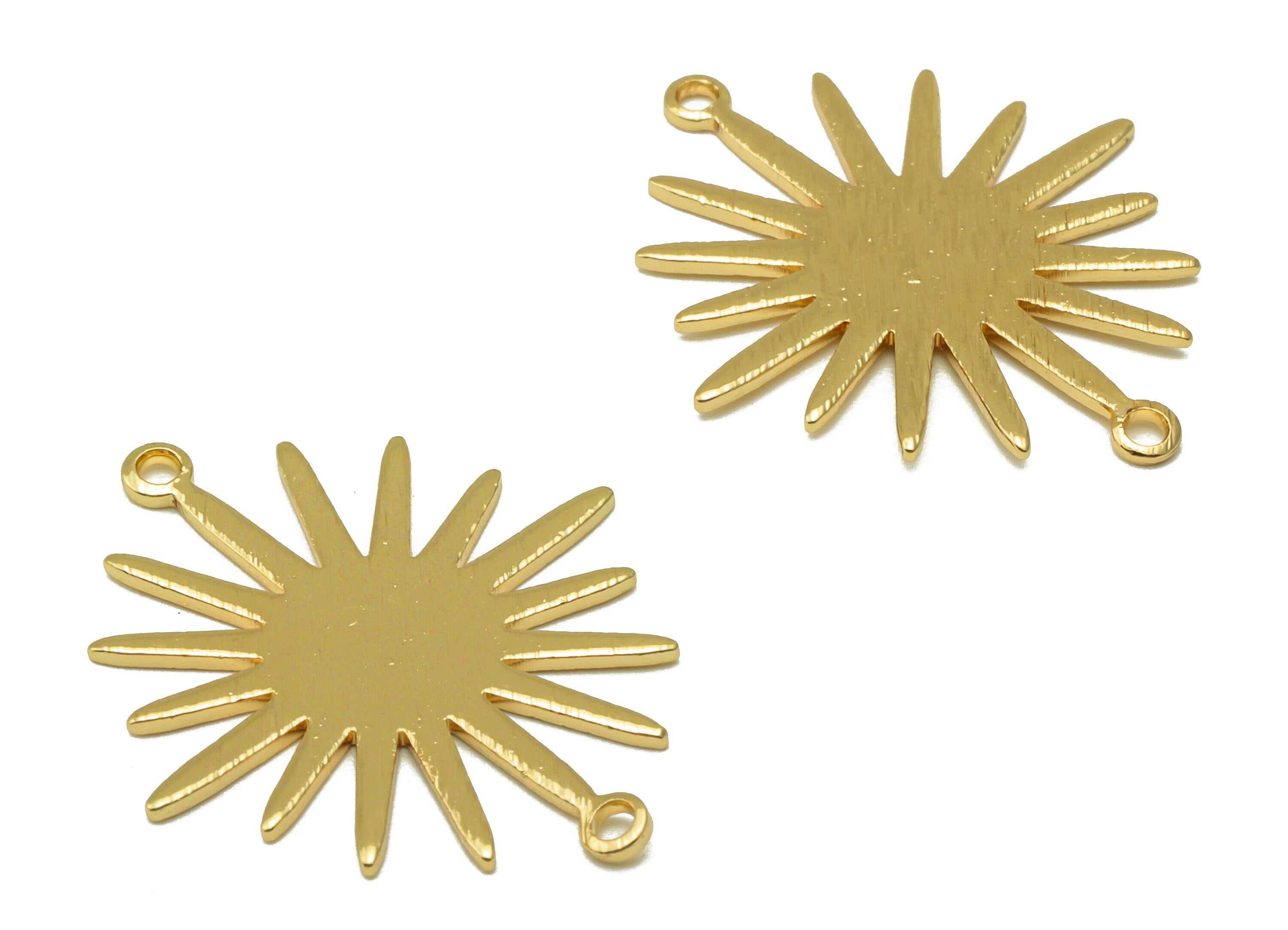 Brass Sun Connector - Brass Textured Sun Connector - Brass Sunshine Charm for Necklace - KC Gold Tone Plated - 26.6x22.12x1mm - PP1824G - DOMEDBAZAAR