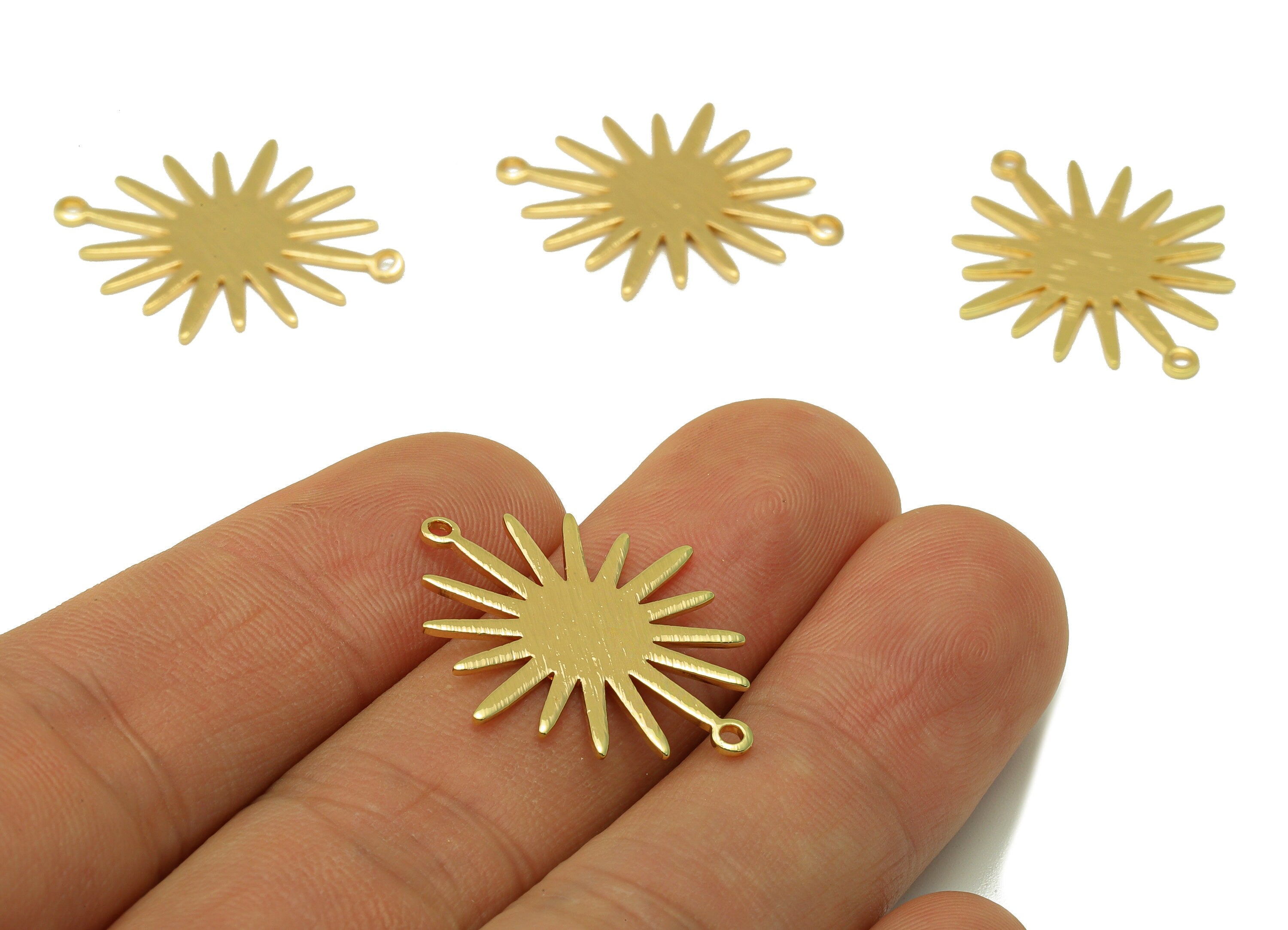 Brass Sun Connector - Brass Textured Sun Connector - Brass Sunshine Charm for Necklace - KC Gold Tone Plated - 26.6x22.12x1mm - PP1824G - DOMEDBAZAAR