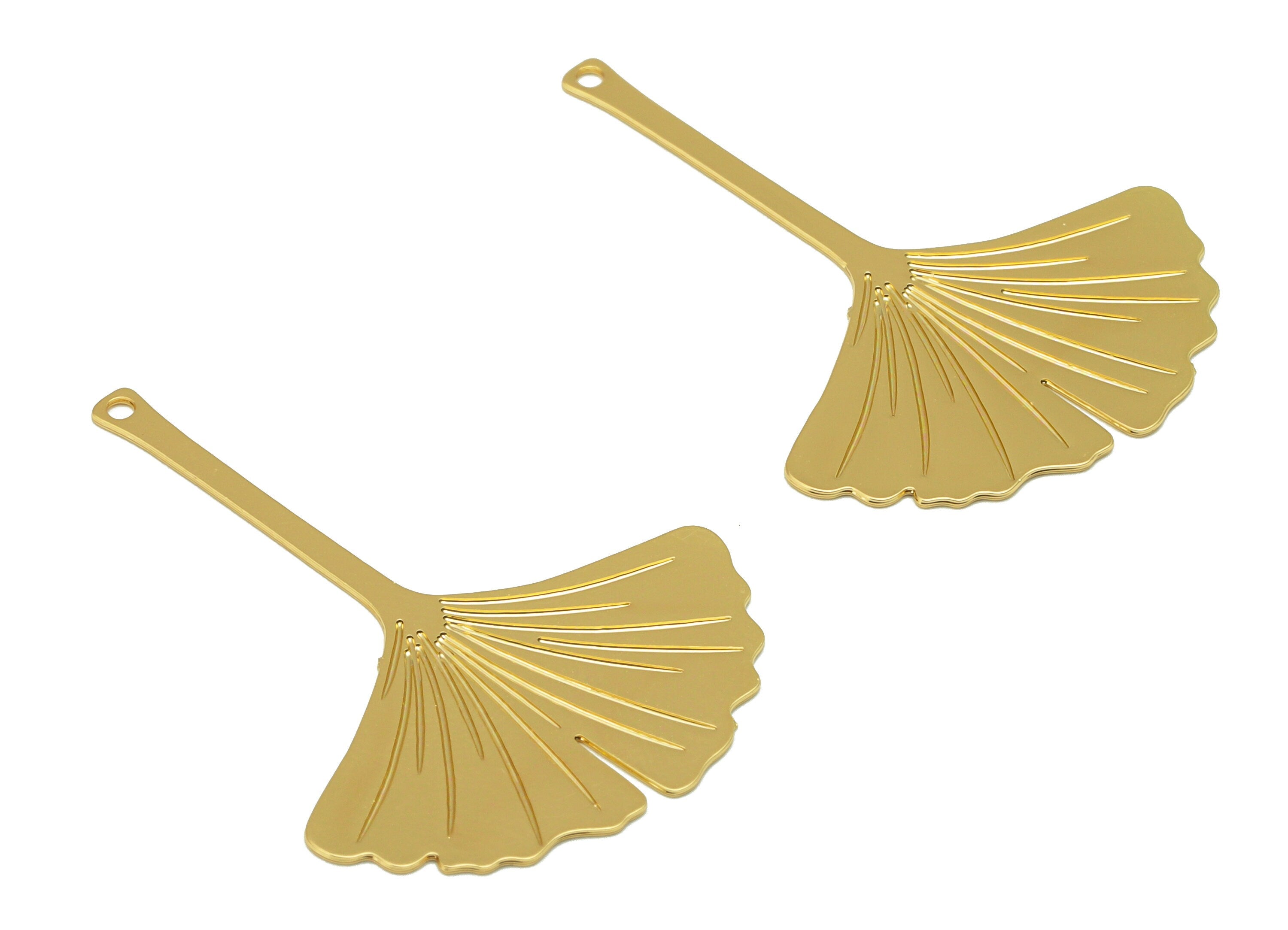 Brass Earring Charm - Ginkgo Leaf Earring Charm - Brass Botanical Pendant - Leaf Earring Charm -KC Gold tone plated - 35x25x0.5mm - RGP6701 - DOMEDBAZAAR