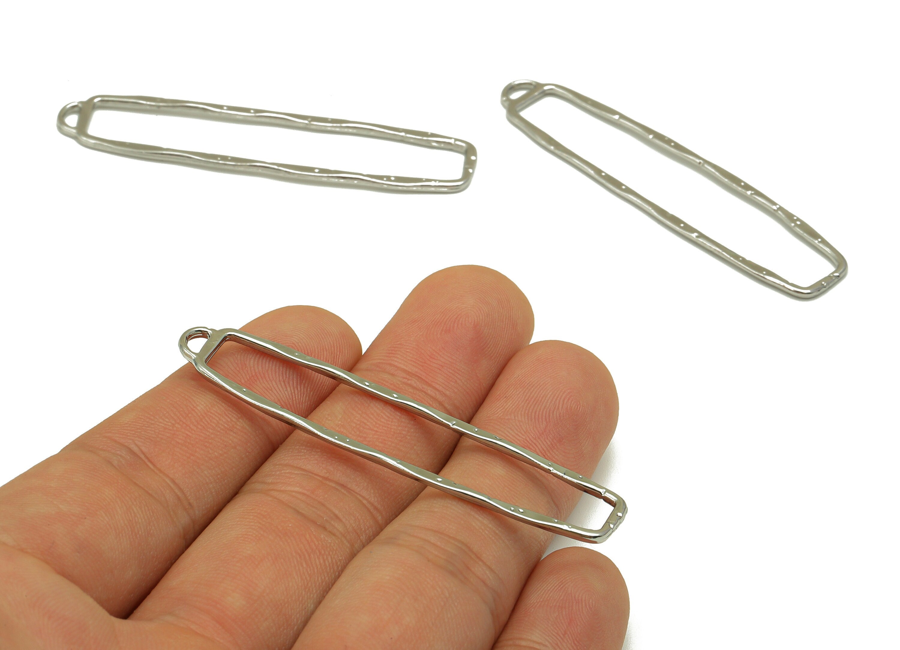 Alloy Rectangle Earring Charms - Silver Textured Rectangle Pendant - Silver Tone Plating - Jewelry Supplies - 60.57x14.42x1.86mm - ZZ1741S - DOMEDBAZAAR
