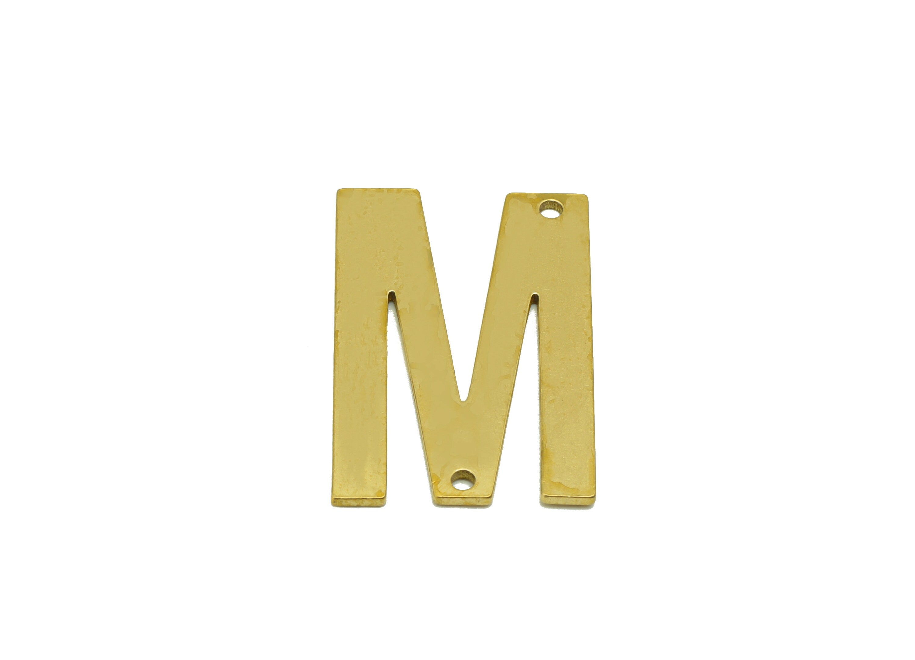 Brass Letter Earring Charm - Raw Brass M Connector -Brass Alphabet Connector -For Necklace - 29.75x 19.26x 1mm - PP8611M - DOMEDBAZAAR