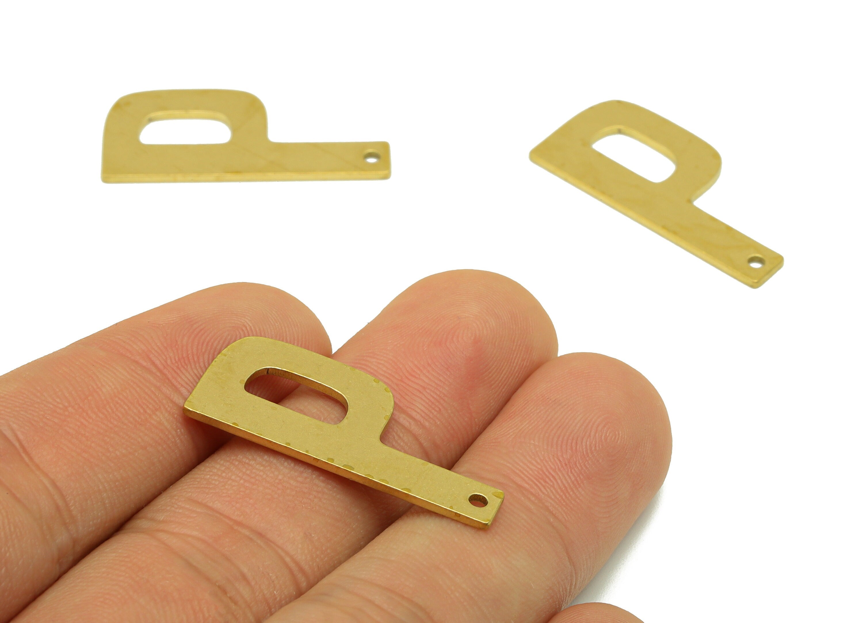 Brass Letter Earring Charm - Raw Brass P Earring - Brass Letter Bracelet -For Necklace -Letter Necklace - 29.88x 13.66x 1mm - PP8611P - DOMEDBAZAAR