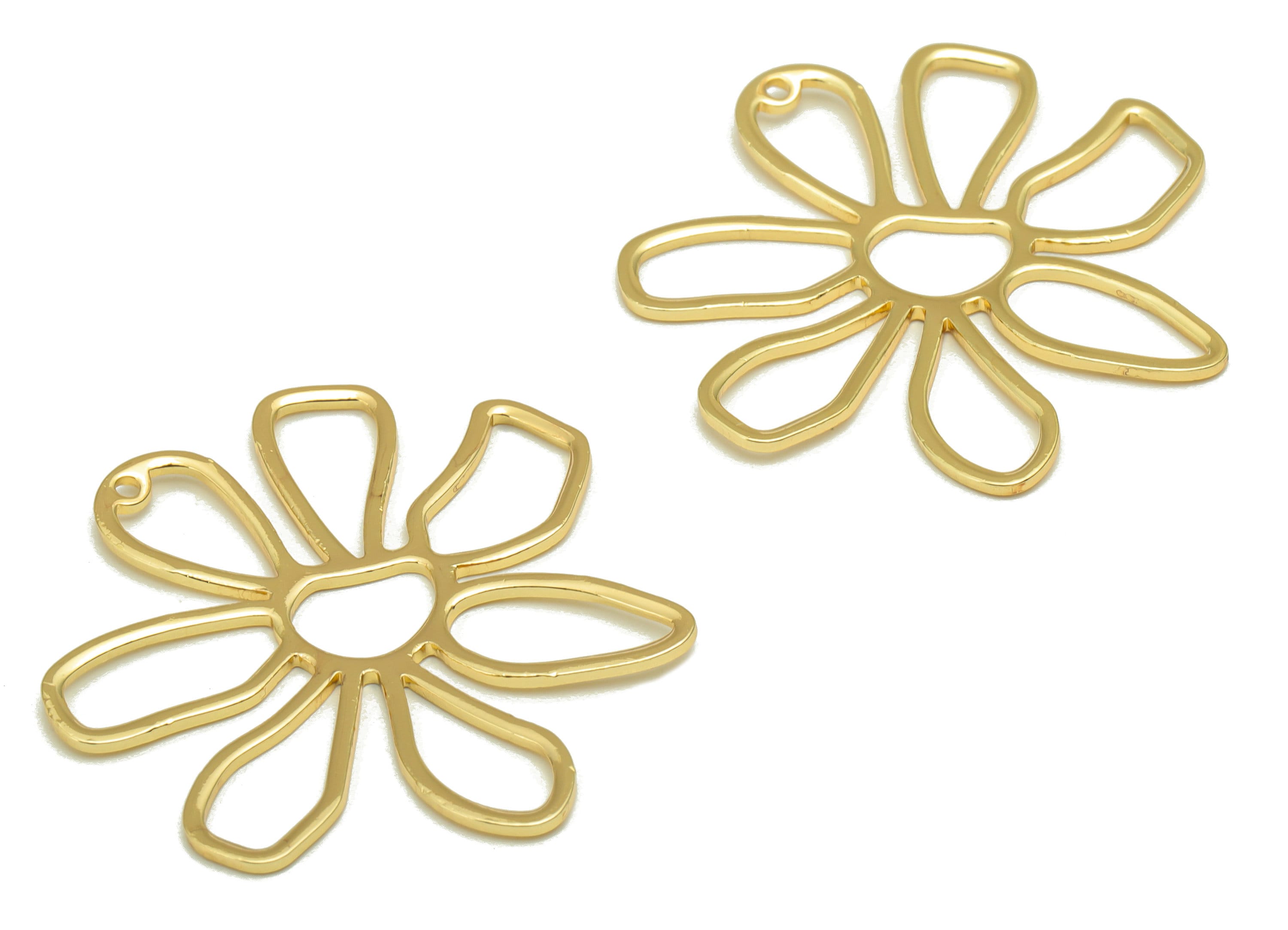 Brass Earring Charm - Flower Earring Charm - Brass Botanical Pendant - Floral Charm -18K Real Gold Plated -35x35x1mm - RGP6699 - DOMEDBAZAAR