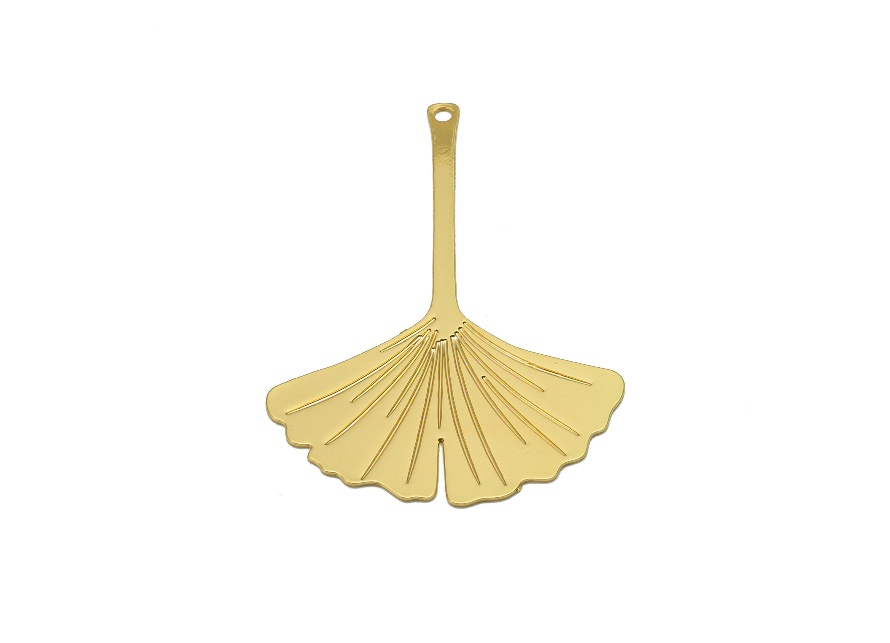Brass Earring Charm - Ginkgo Leaf Earring Charm - Brass Botanical Pendant - Leaf Earring Charm -KC Gold tone plated - 35x25x0.5mm - RGP6701 - DOMEDBAZAAR