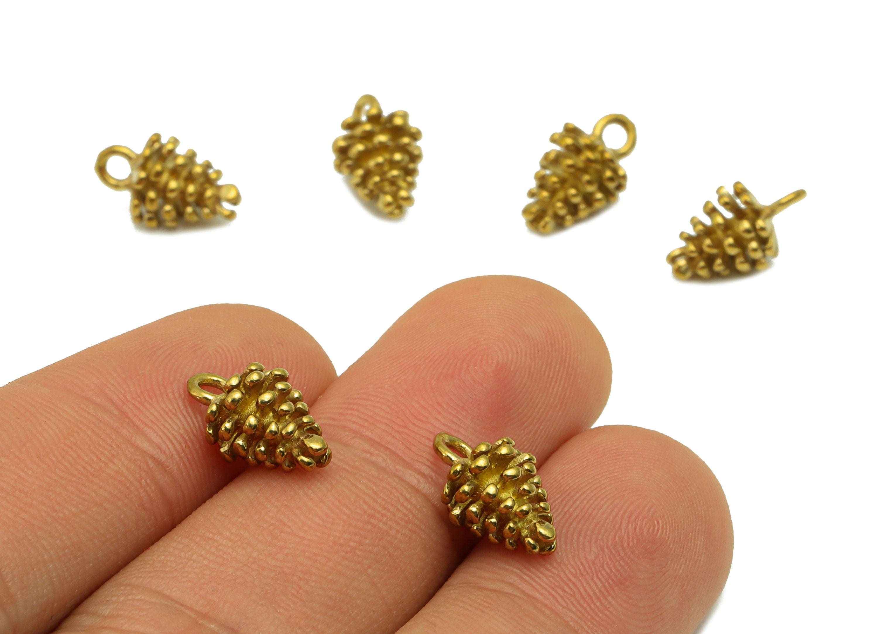 Brass Pinecone Earring Charm - Raw Brass Pinecone Pendant - Brass Botanical For Necklace - Pine Cone Figure - 12.3x7.85x7.27mm - PP8613 - DOMEDBAZAAR