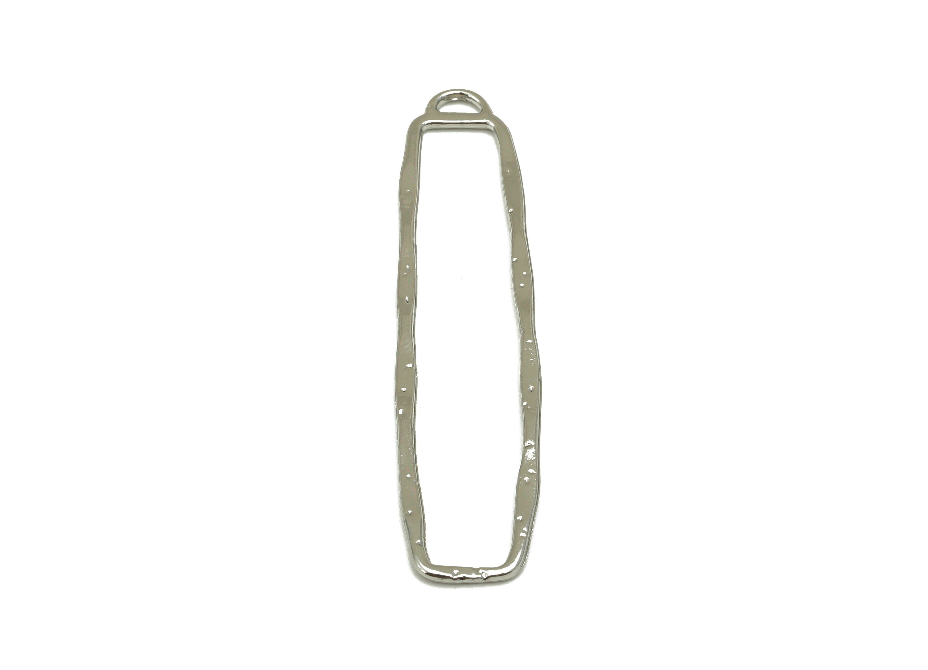 Alloy Rectangle Earring Charms - Silver Textured Rectangle Pendant - Silver Tone Plating - Jewelry Supplies - 60.57x14.42x1.86mm - ZZ1741S - DOMEDBAZAAR