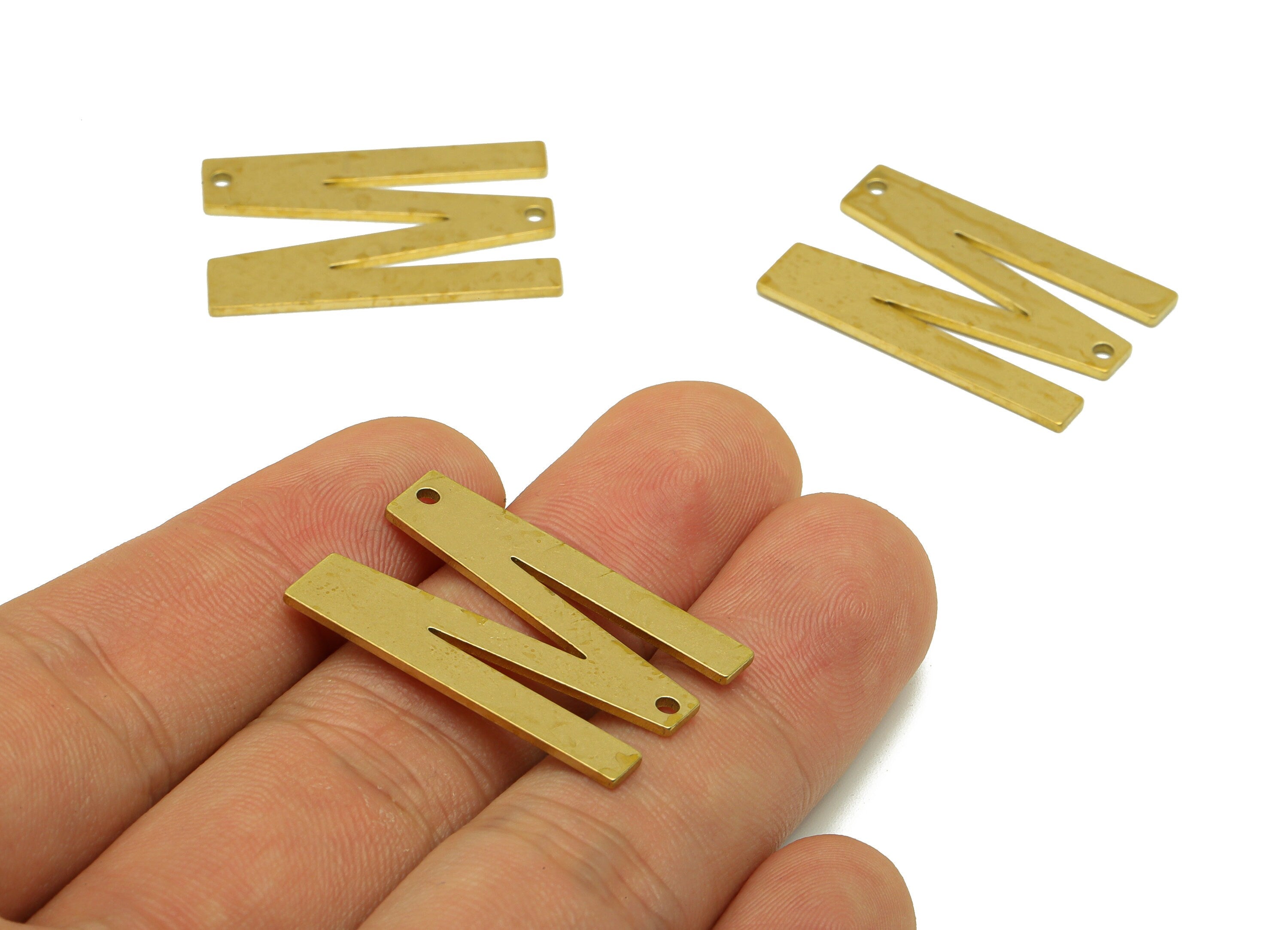 Brass Letter Earring Charm - Raw Brass M Connector -Brass Alphabet Connector -For Necklace - 29.75x 19.26x 1mm - PP8611M - DOMEDBAZAAR