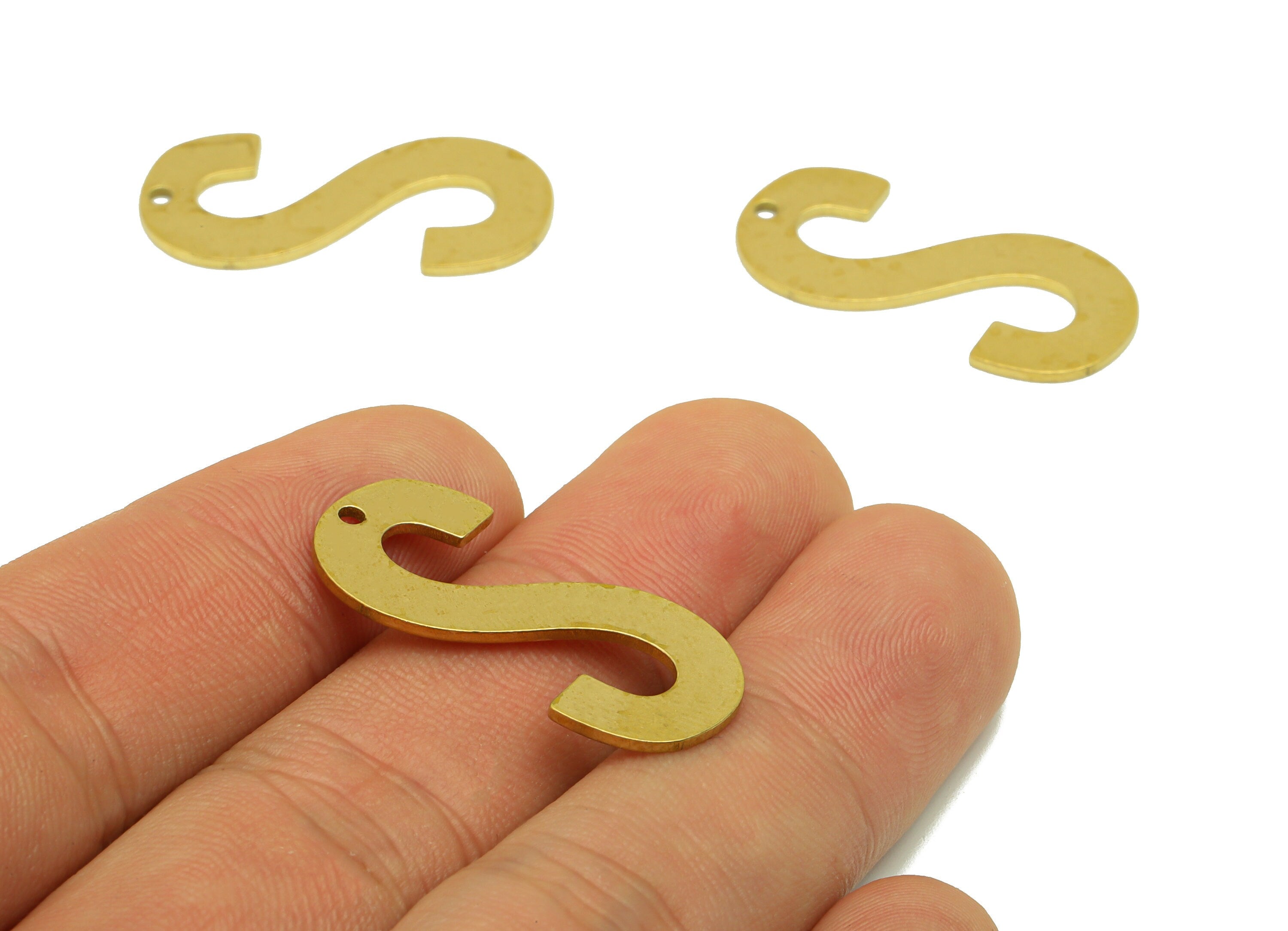 Brass Letter Earring Charm - Raw Brass S Earring - Brass Alphabet Charms - For Necklace -Letter Necklace -29.92x14.03x1mm - PP8611S - DOMEDBAZAAR