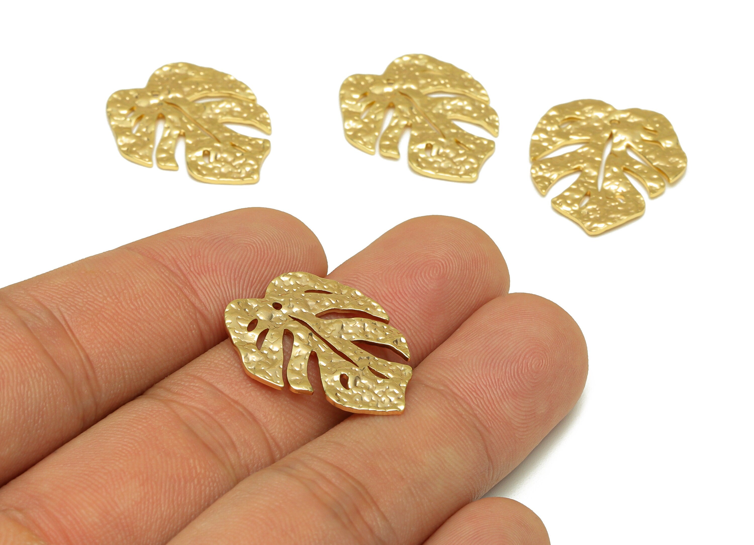 Brass Monstera Charms - Hammered Leaf Brass Pendant - Raw Brass Botanical Earring Charms - Earring Finding - 25.08x 20.8x1.57mm - PP8617 - DOMEDBAZAAR