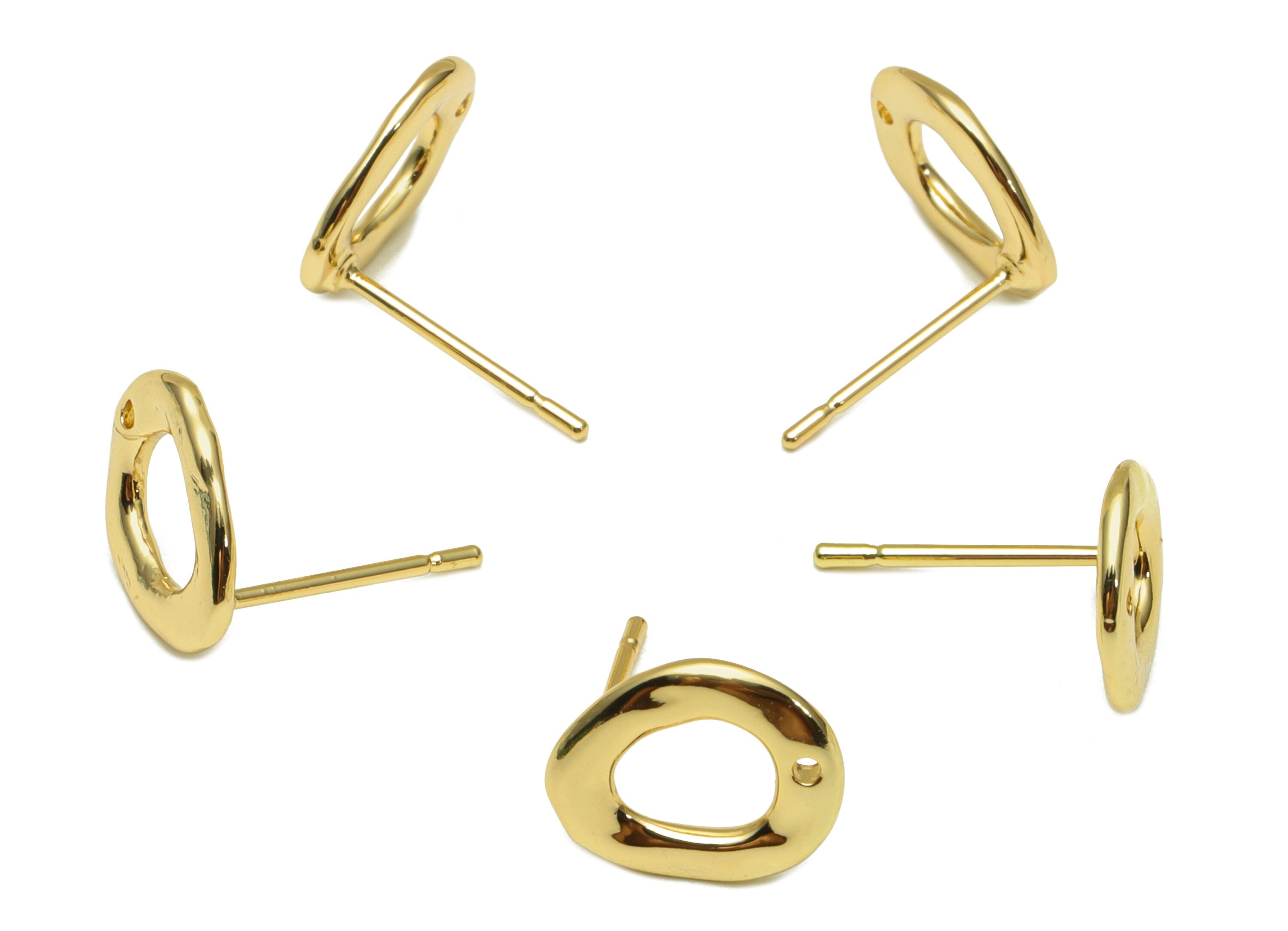 Brass Circle Earring Post - Brass Wavy Earring Stud - Ring Earring Findings - Donut Earring Post- KC Gold Tone Plated - 9.5x9x1mm - PP8615G - DOMEDBAZAAR