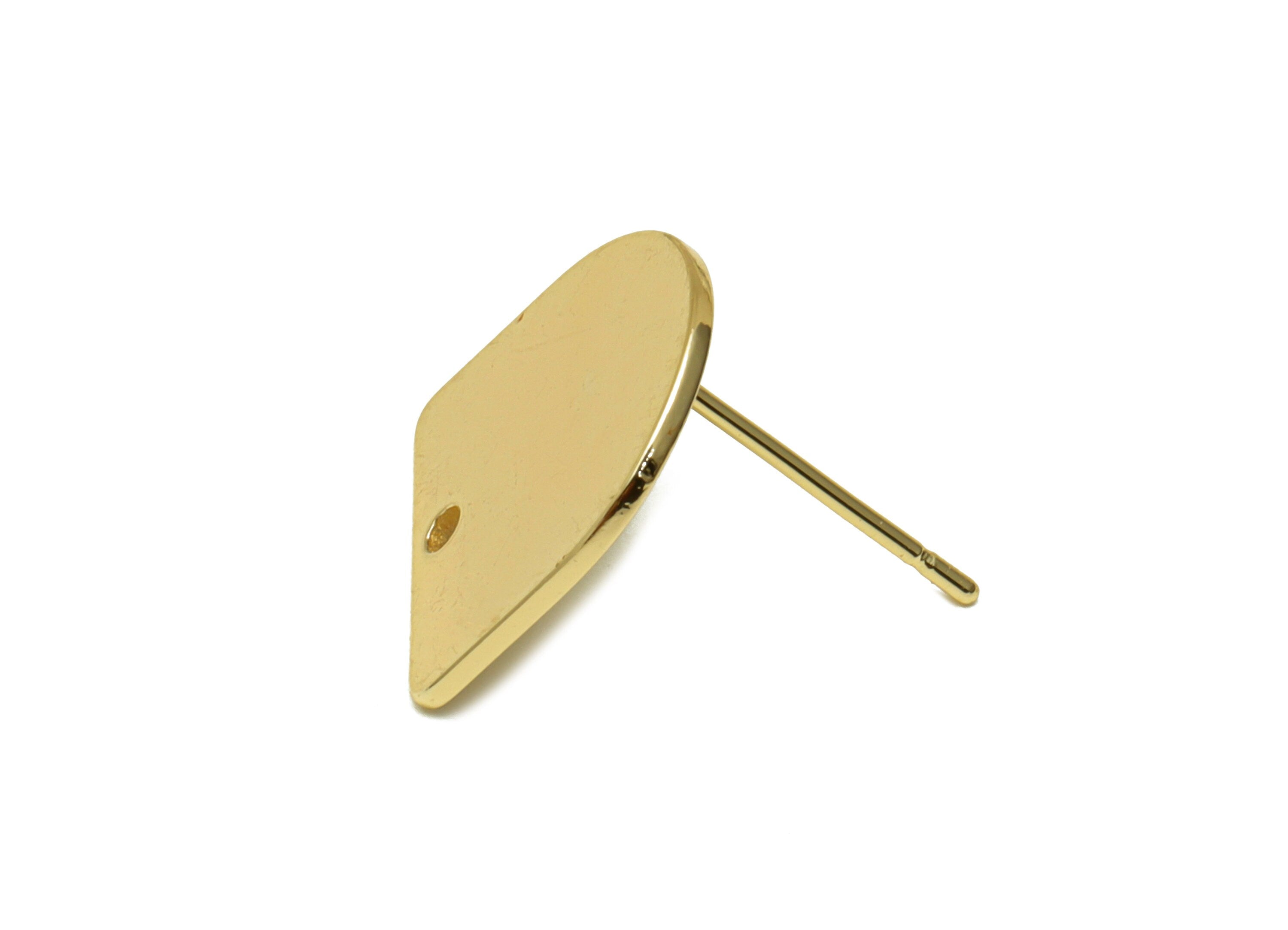 Brass Domed Stud Earring - Gold Domed Earring Post With Hole - 316 Stainless Steel - Half Oval Post- 18K Real Gold Plated-13x13x1mm -RGP6710 - DOMEDBAZAAR