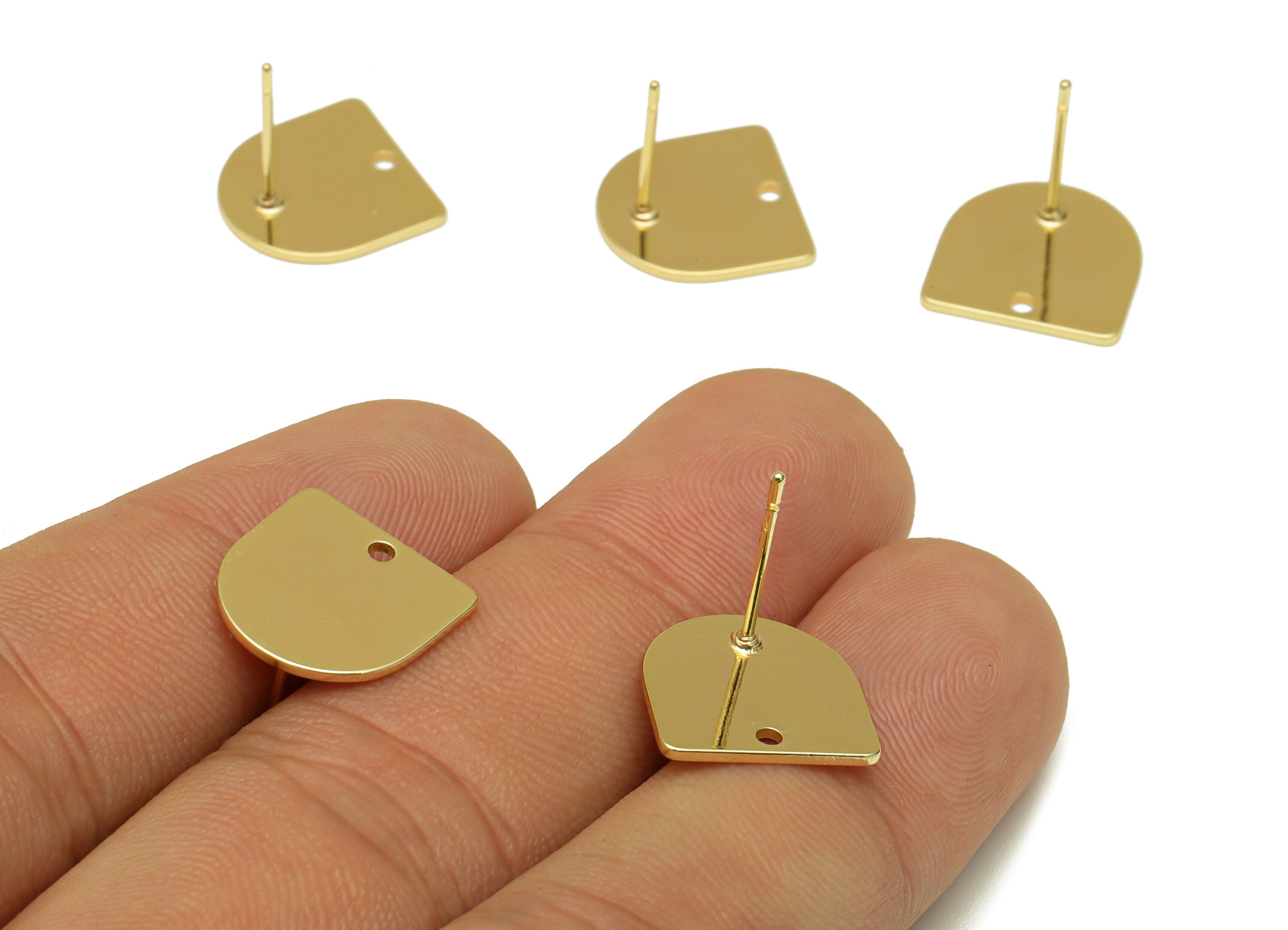Brass Domed Stud Earring - Gold Domed Earring Post With Hole - 316 Stainless Steel - Half Oval Post- 18K Real Gold Plated-13x13x1mm -RGP6710 - DOMEDBAZAAR