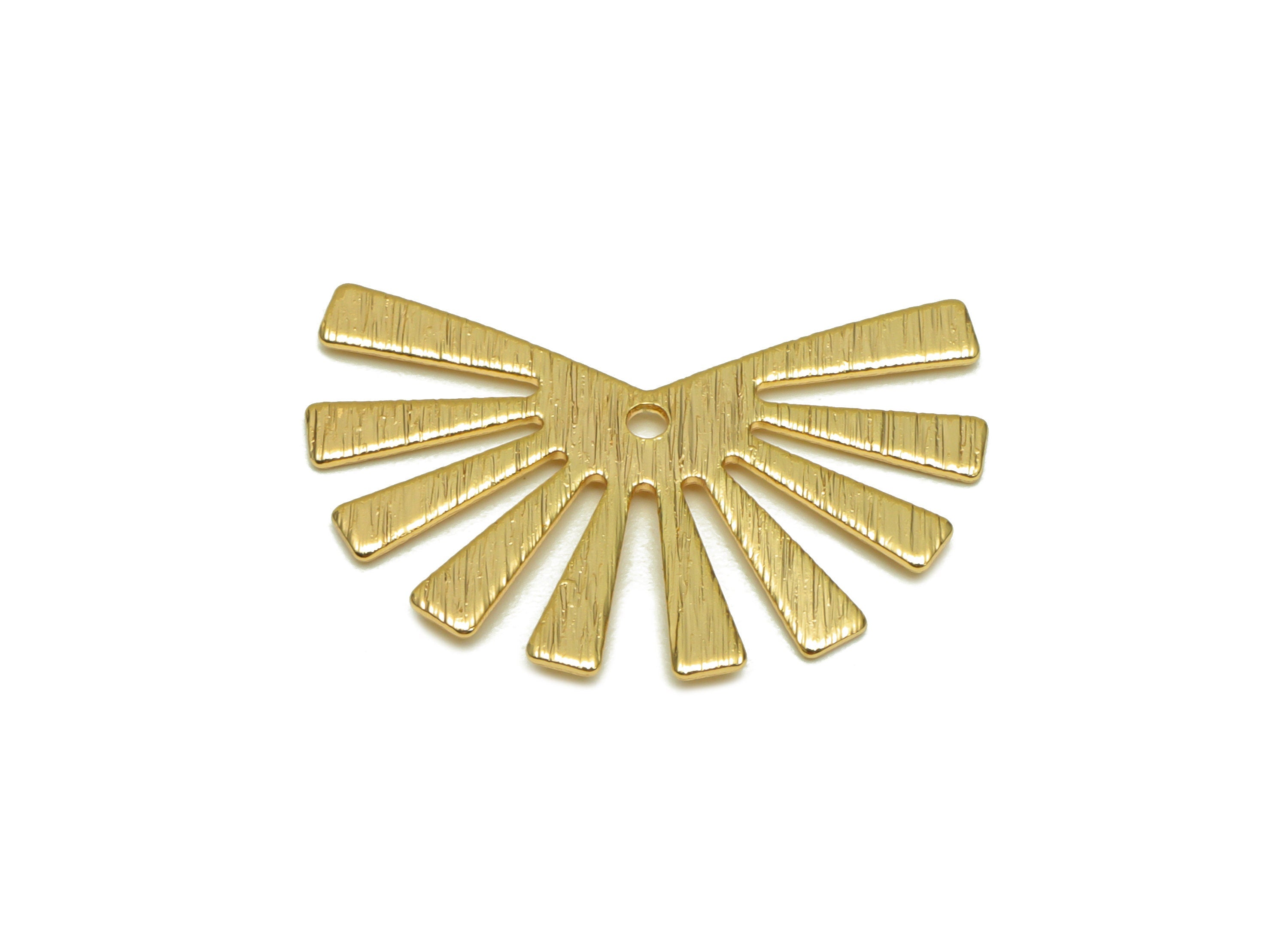 Brass Sun Earring Charms - Brass Textured Rising Sun Pendant - Earring Findings - 18K Real Gold Plated - 24.9x16.64x0.7mm - RGP6712 - DOMEDBAZAAR