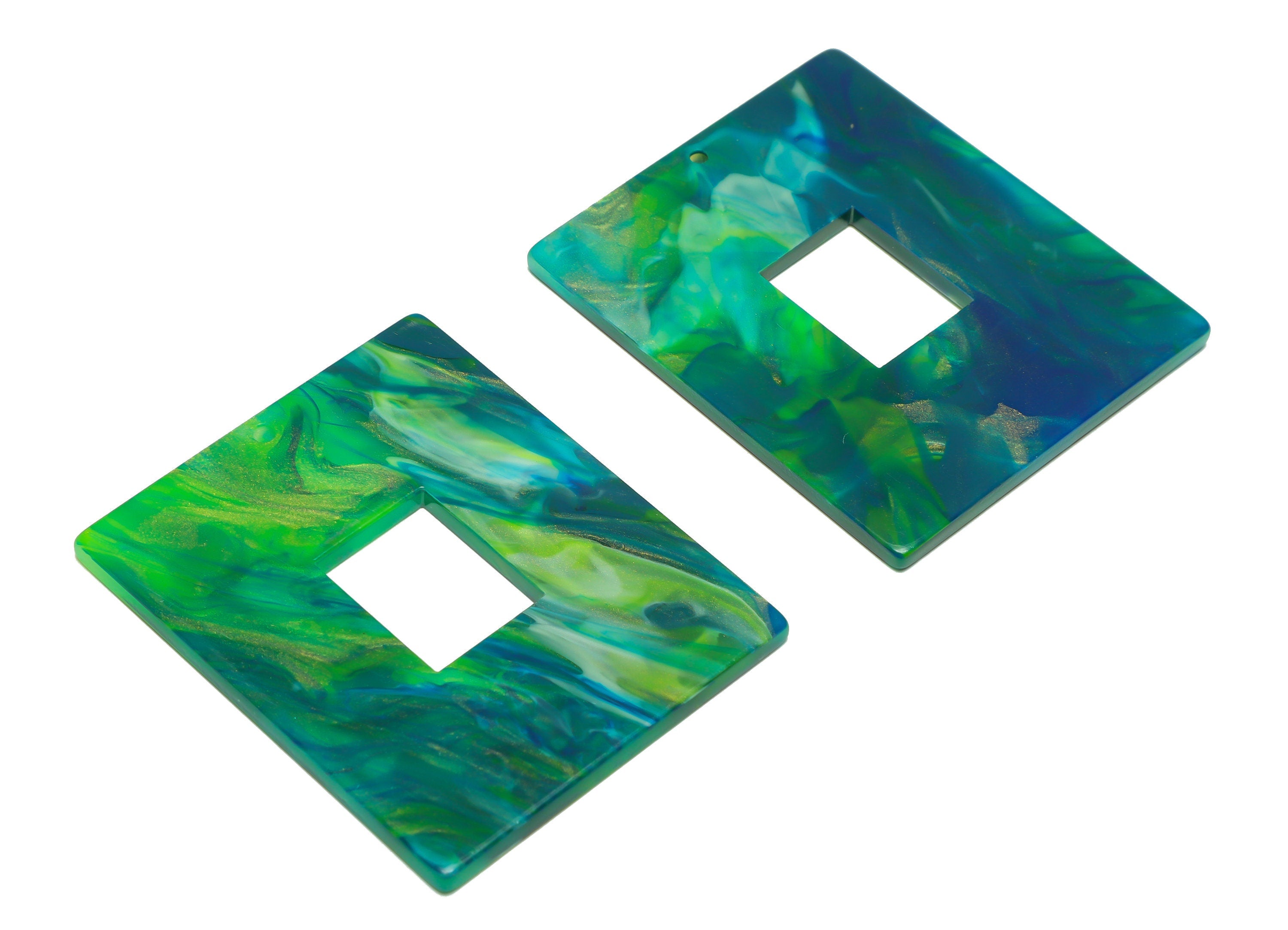 Acrylic Summer Charm - Rectangle Van Gogh Pendant - Acrylic Green Earring Charm - Jewelry Making Supplies - 48.71x39.57x2.42mm - AC2614-A964 - DOMEDBAZAAR
