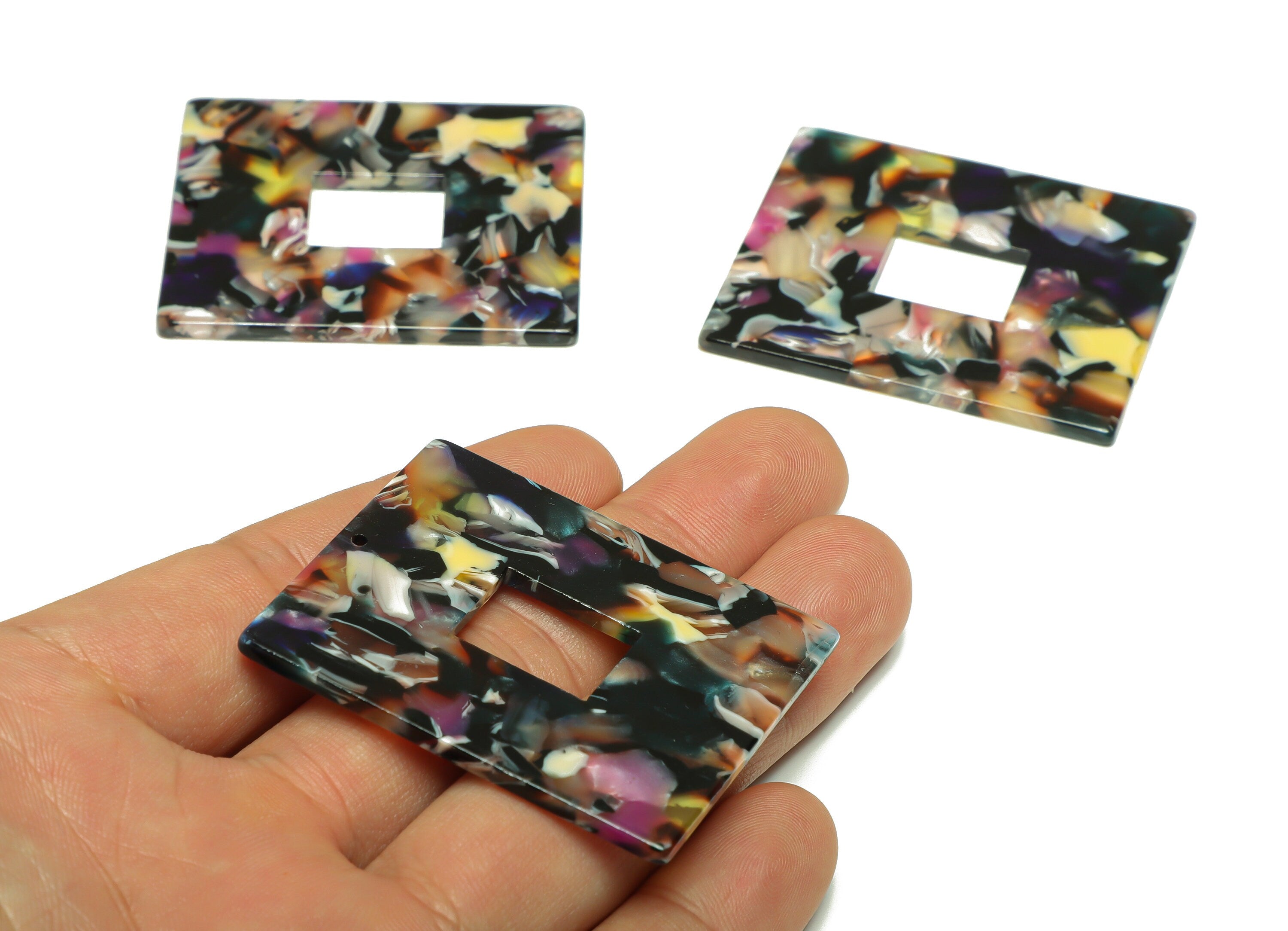 Acetate Rectangle Charm - Acetate Rainbow Pendant - Acetate Earring Charm - Big Rectangle Earring - Code:A60- 48.74x39.64x2mm - AC2614-A60 - DOMEDBAZAAR