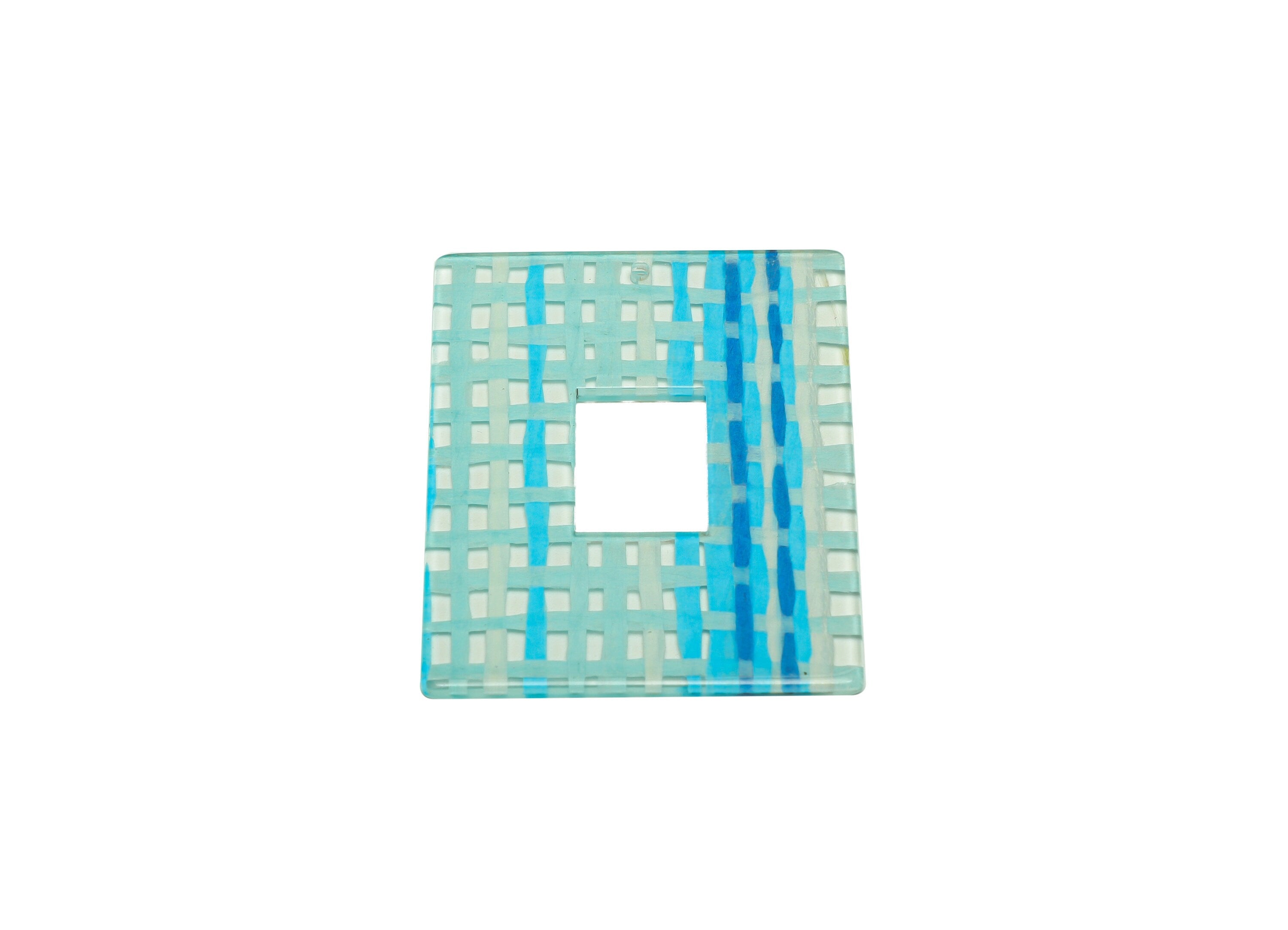 Acrylic Rectangle Charm - Acrylic Blue Weave Pendant - Scotch ploid Rectangle Earring Charm - Code: A540 - 44.14x34.7x2.44mm - AC2614-A540 - DOMEDBAZAAR