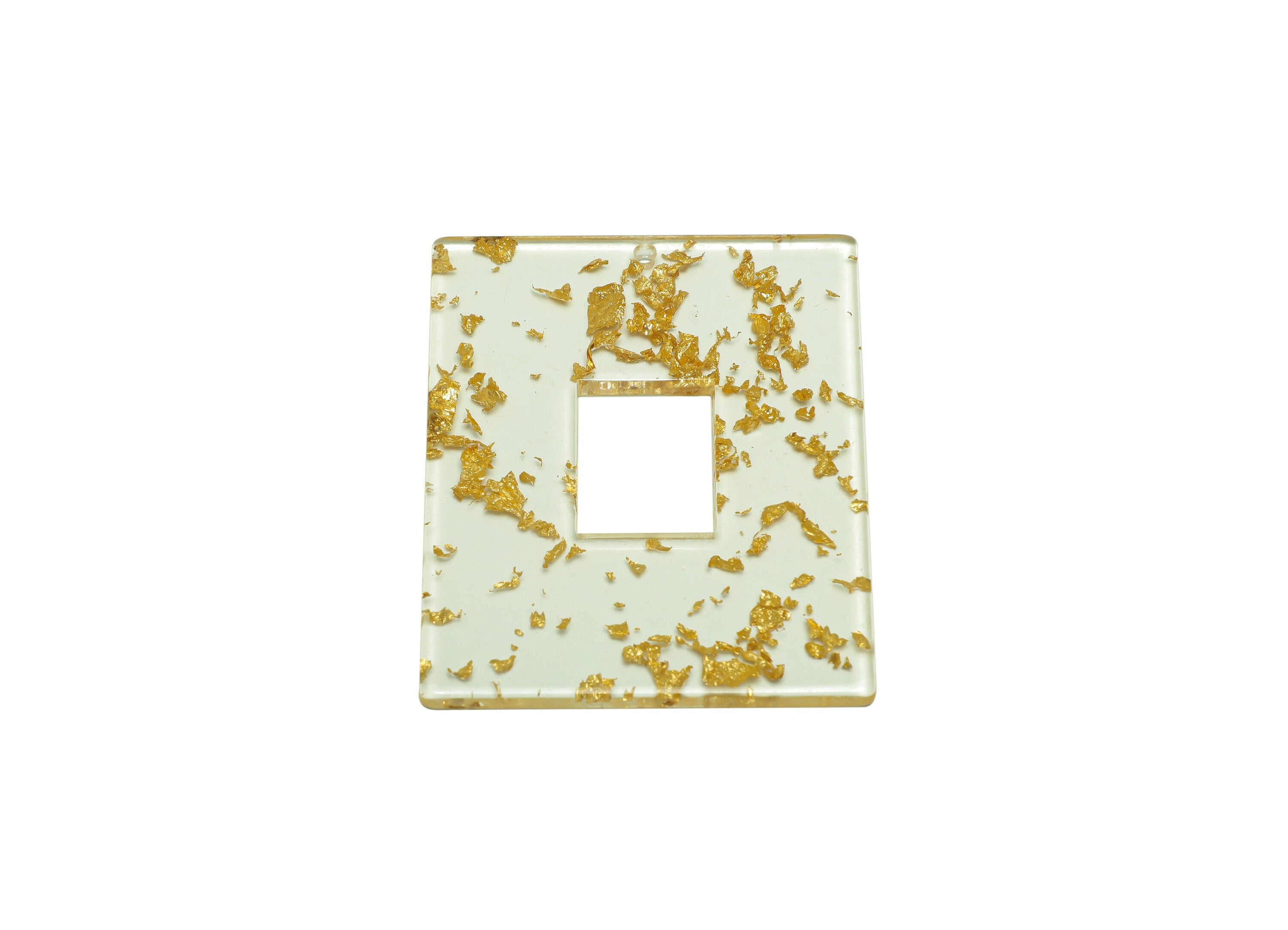 Acrylic Rectangle Charm - Gold Foil & Confetti Pendant - Acrylic Earring Charm - Jewelry Making - Code: A587 - 49x39.68x2.41mm - AC2614-A587 - DOMEDBAZAAR