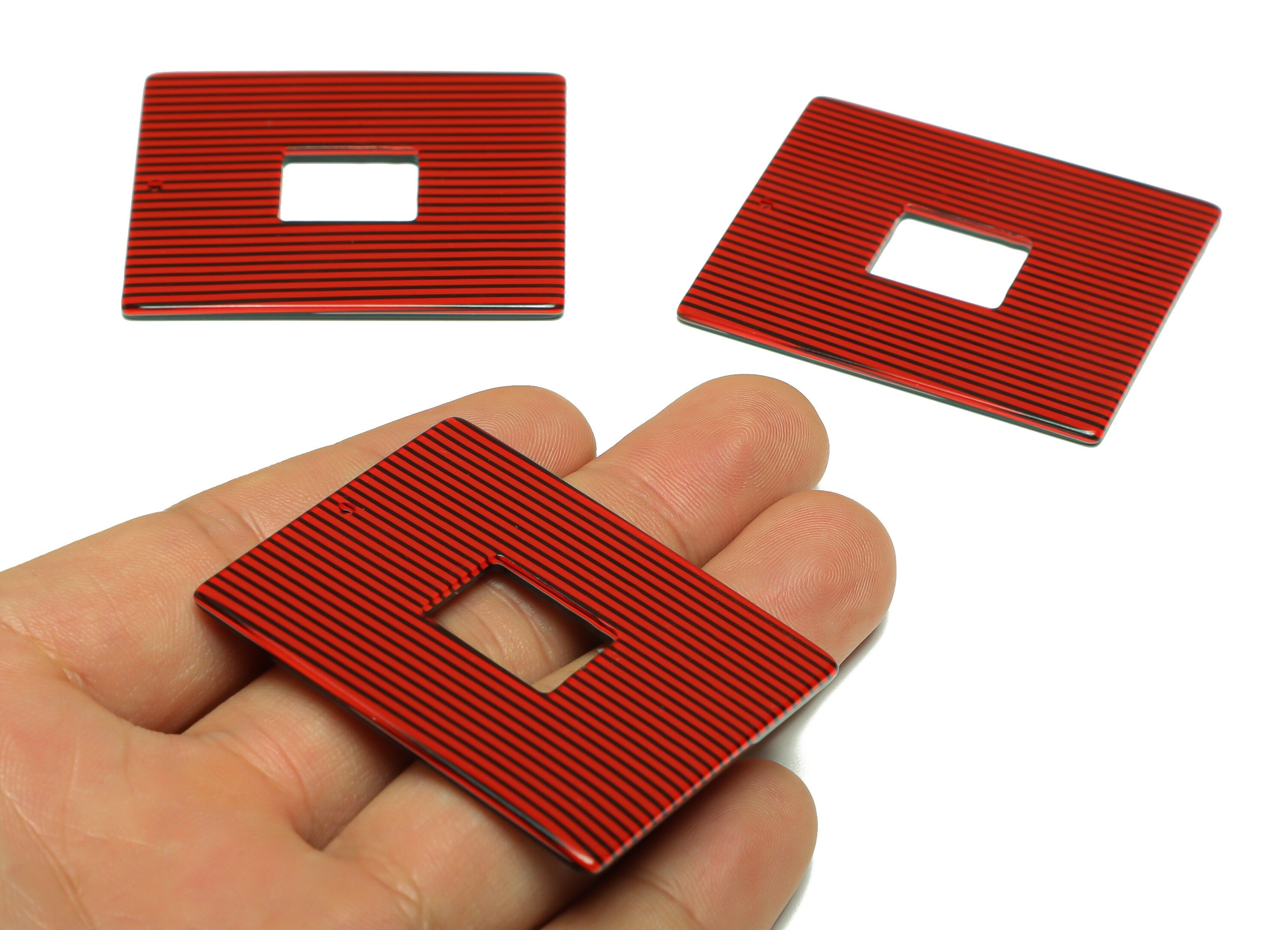 PVC Stripes Charm - Rectangle Stripes Pendant - PVC Pattern Earring Charm - Jewelry Making - 49x40x2.5mm - AC2614-A940 - DOMEDBAZAAR