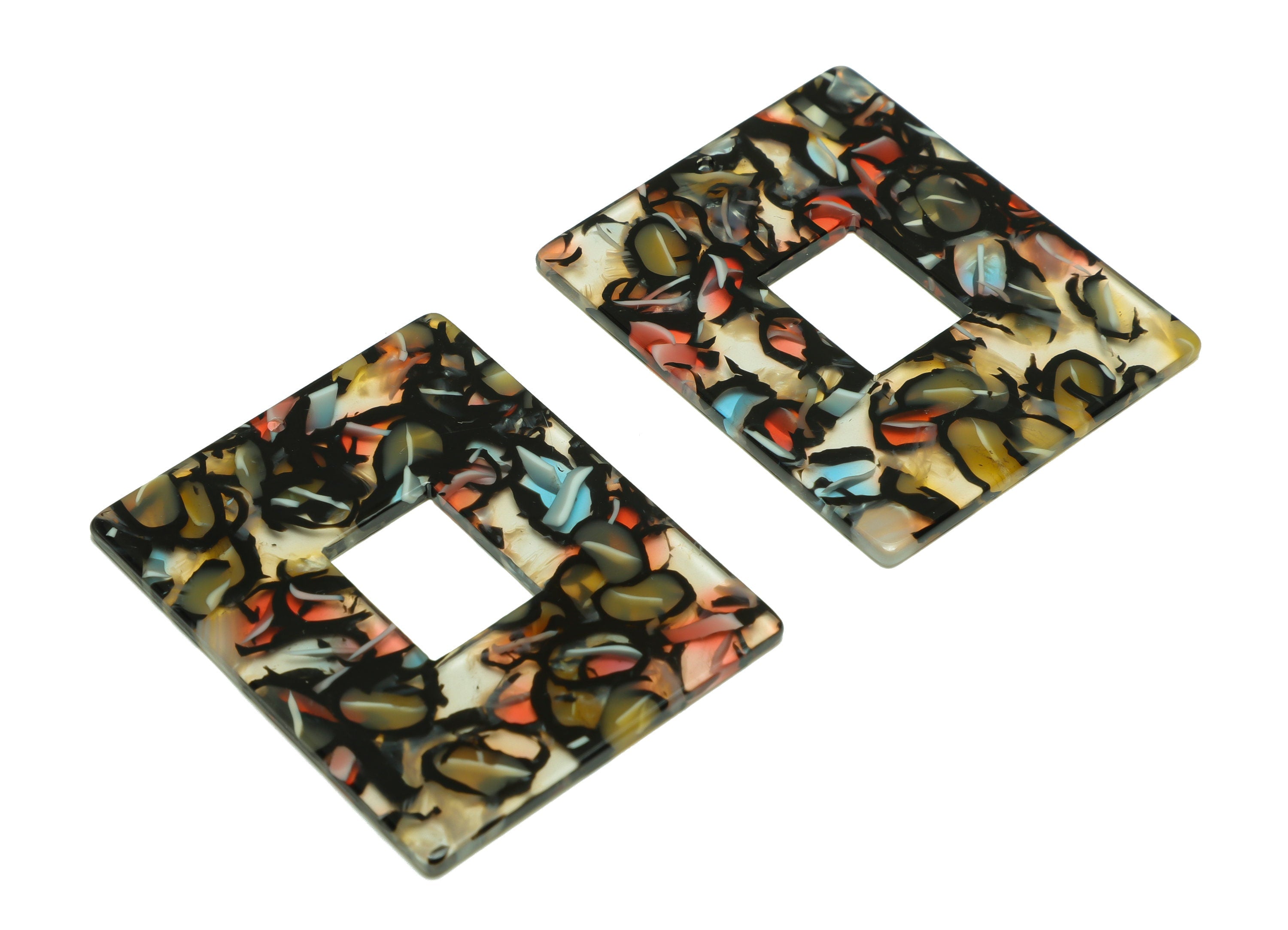 Acetate Rectangle Charm - Rectangle Mix Color Pendant - Acetate Earring Charm - Jewelry Making - Code:A343 - 44x34.7x2.46mm - AC2614-A343 - DOMEDBAZAAR