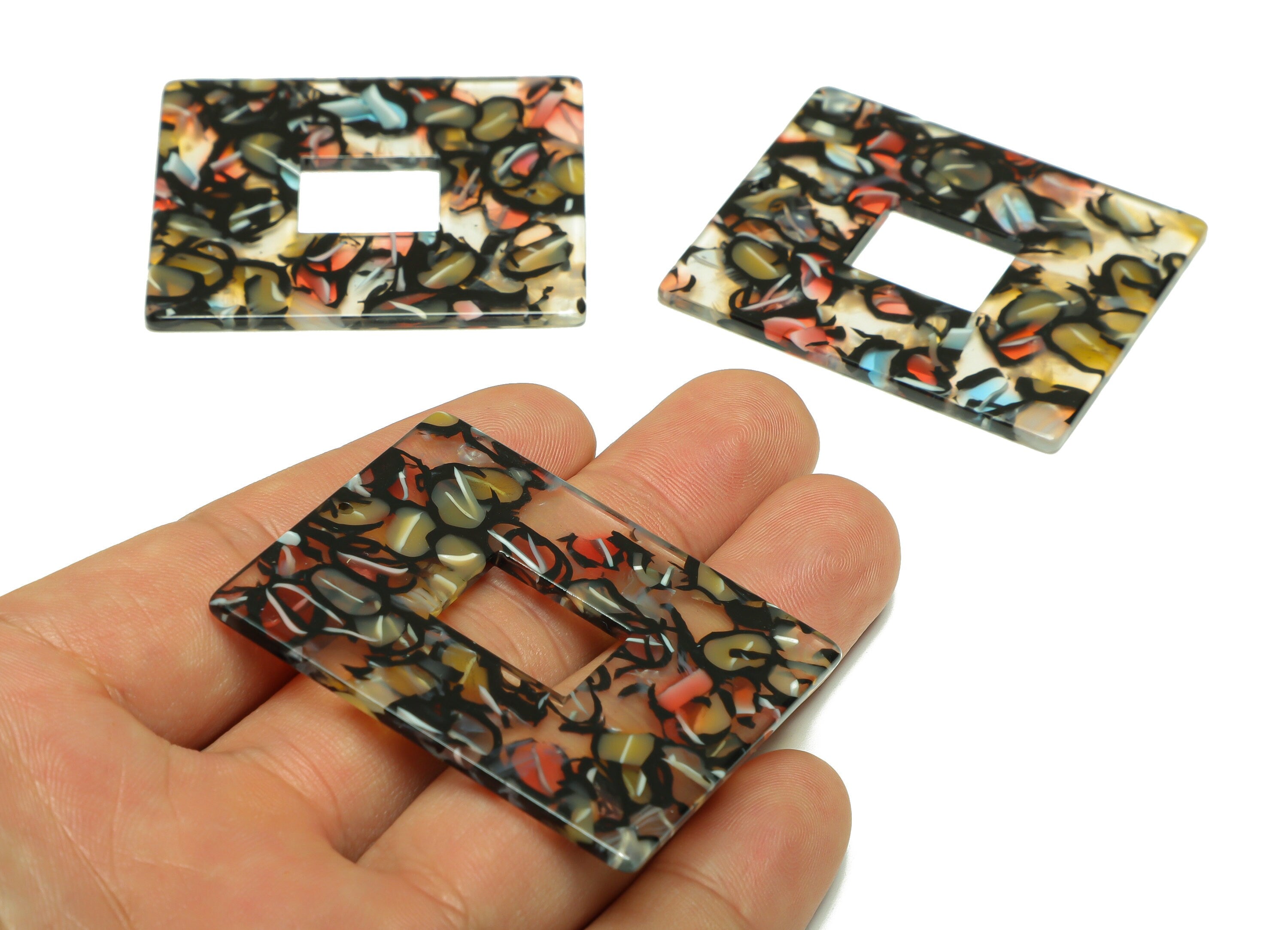 Acetate Rectangle Charm - Rectangle Mix Color Pendant - Acetate Earring Charm - Jewelry Making - Code:A343 - 44x34.7x2.46mm - AC2614-A343 - DOMEDBAZAAR