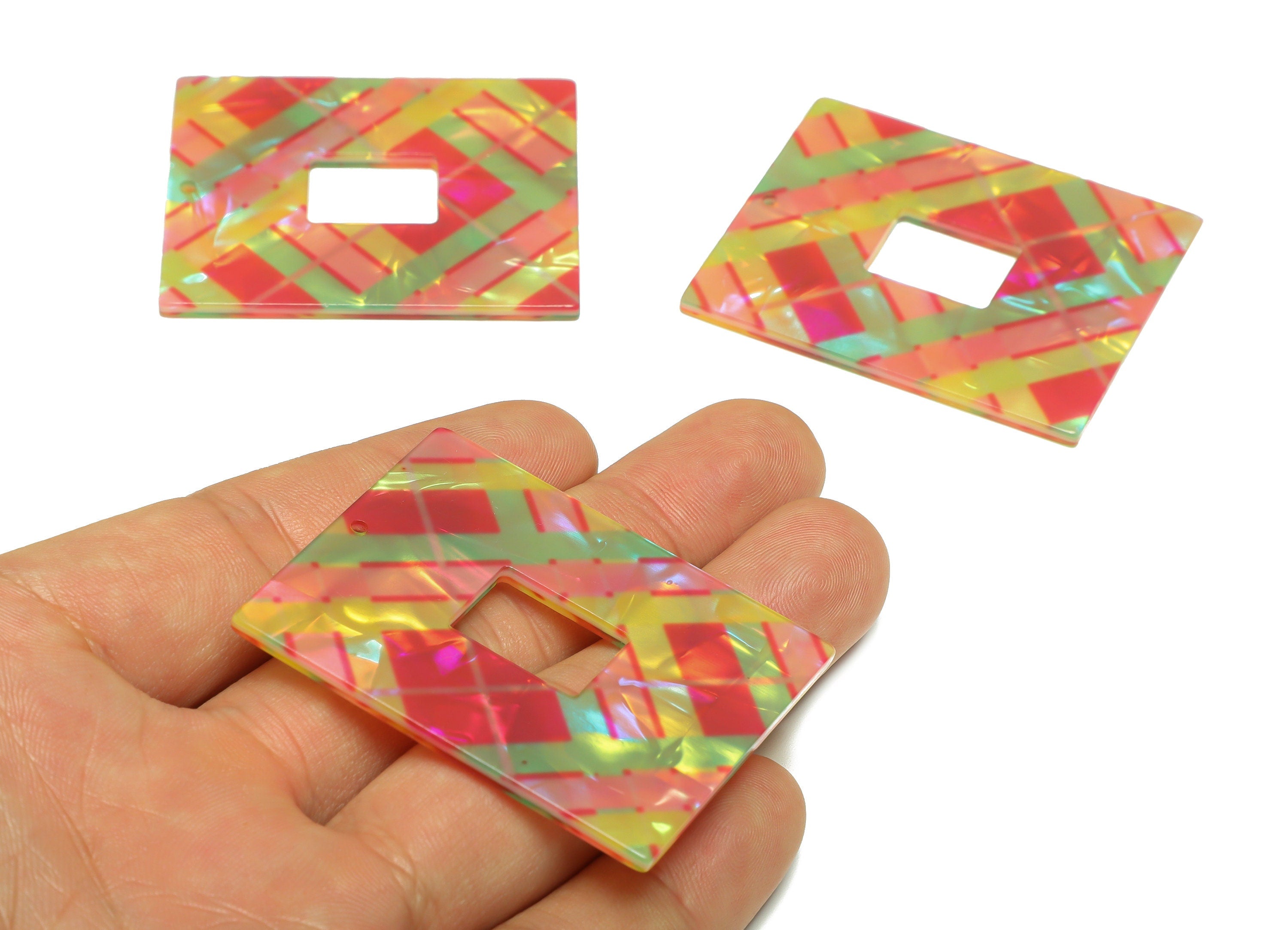 PVC Rectangle Charm - Rectangle Mix Color Pendant - PVC Earring Charm - Jewelry Making - Code:A872 - 49x39.85x2.39mm - AC2614-A872 - DOMEDBAZAAR
