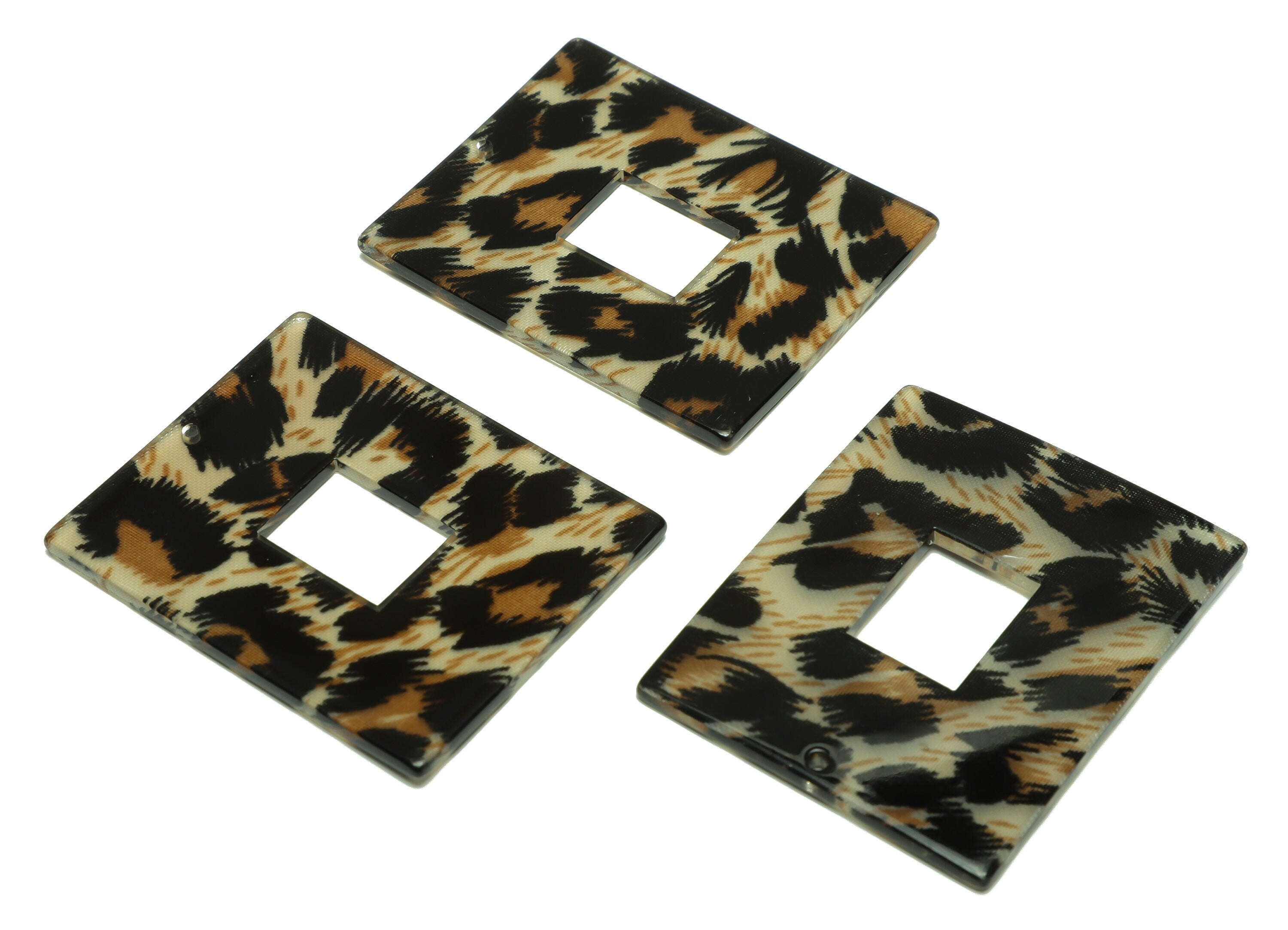 Acrylic Rectangle Charm - Leopard print Pendant - Acrylic Earring Charm - Jewelry Making - Code: A266 - 48.65x39.48x2.35mm - AC2614-A266 - DOMEDBAZAAR