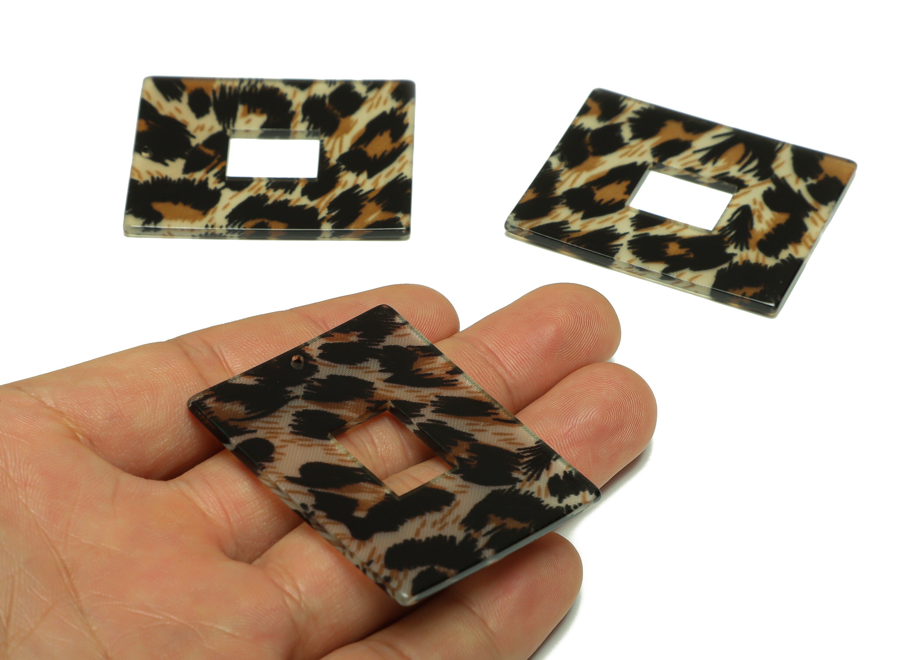 Acrylic Rectangle Charm - Leopard print Pendant - Acrylic Earring Charm - Jewelry Making - Code: A266 - 48.65x39.48x2.35mm - AC2614-A266 - DOMEDBAZAAR