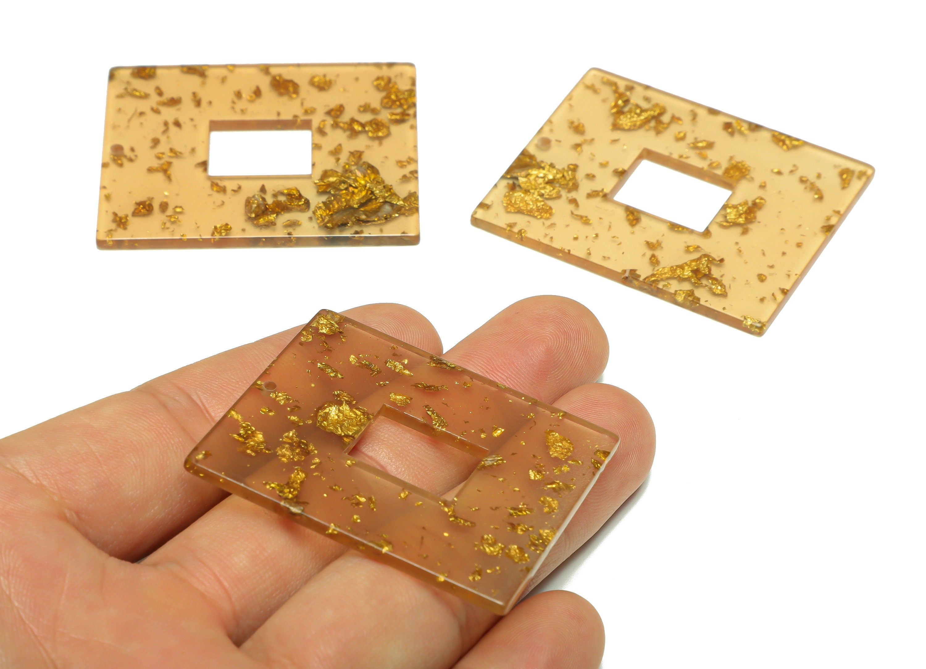 Acrylic Rectangle Charm - Gold Foil & Confetti Pendant - Acrylic Earring Charm - Jewelry Making - Code: A518 - 49x39.68x2.41mm - AC2614-A518 - DOMEDBAZAAR