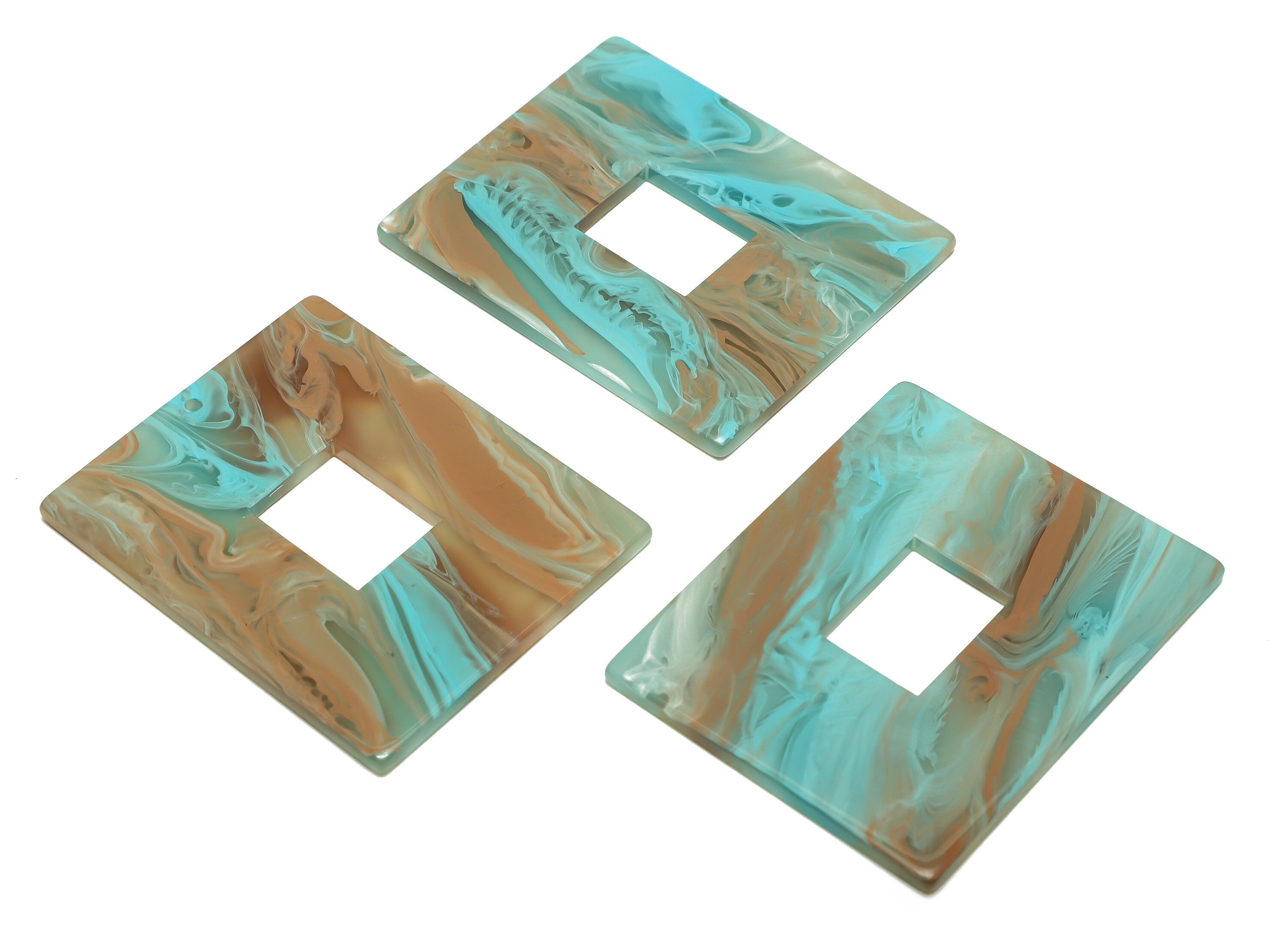 Acrylic Rectangle Charm - Rectangle Rainbow Pendant - Acrylic Earring Charm - Marbling Pattern - Code:A951 - 48.81x39.54x2.4mm - AC2614-A951 - DOMEDBAZAAR