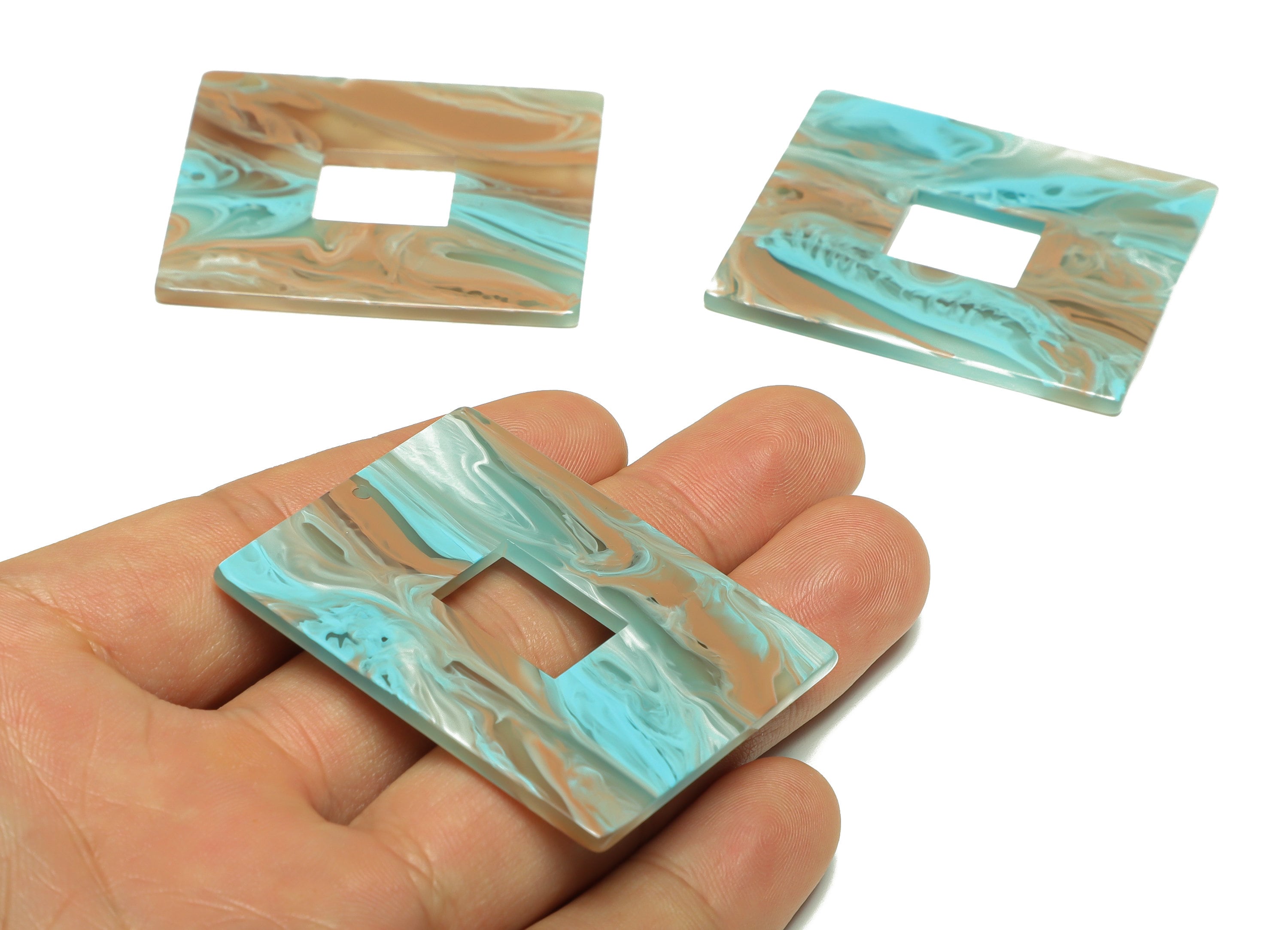 Acrylic Rectangle Charm - Rectangle Rainbow Pendant - Acrylic Earring Charm - Marbling Pattern - Code:A951 - 48.81x39.54x2.4mm - AC2614-A951 - DOMEDBAZAAR