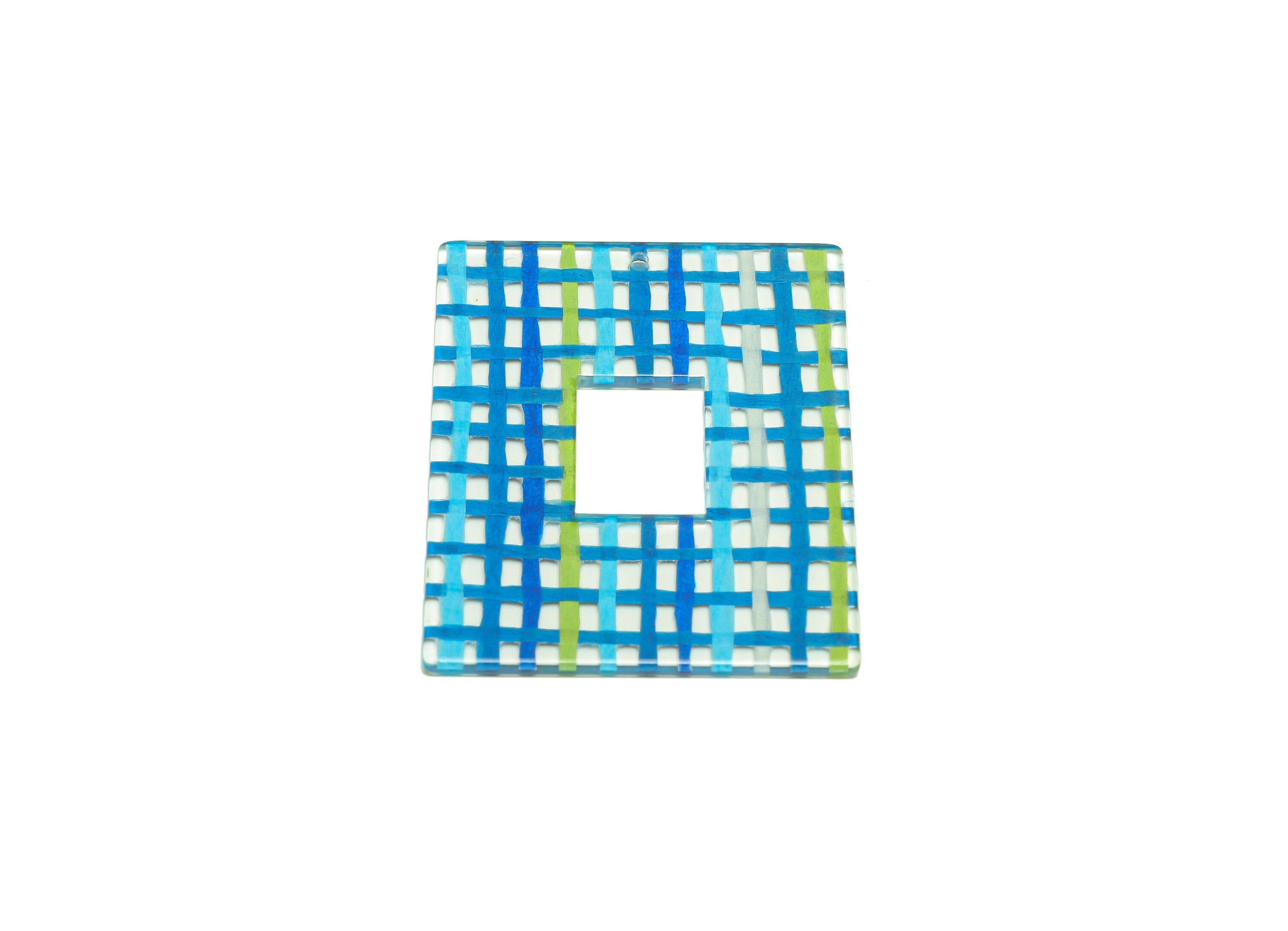 Acrylic Rectangle Charm - Acrylic Blue Weave Pendant - Acrylic Earring Charm - Jewelry Making - Code: A454 - 44.14x34.7x2.44mm - AC2614-A454 - DOMEDBAZAAR