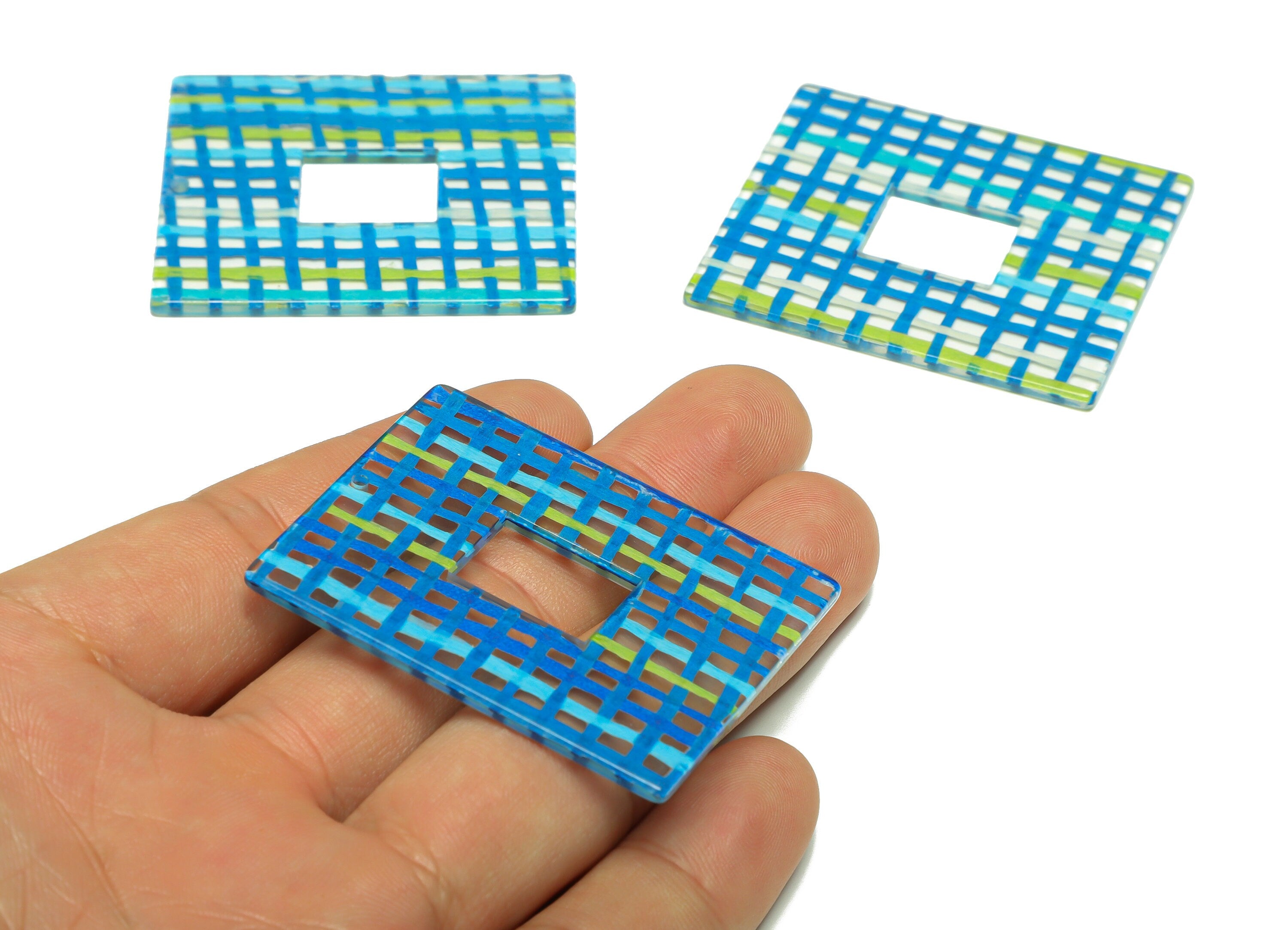 Acrylic Rectangle Charm - Acrylic Blue Weave Pendant - Acrylic Earring Charm - Jewelry Making - Code: A454 - 44.14x34.7x2.44mm - AC2614-A454 - DOMEDBAZAAR
