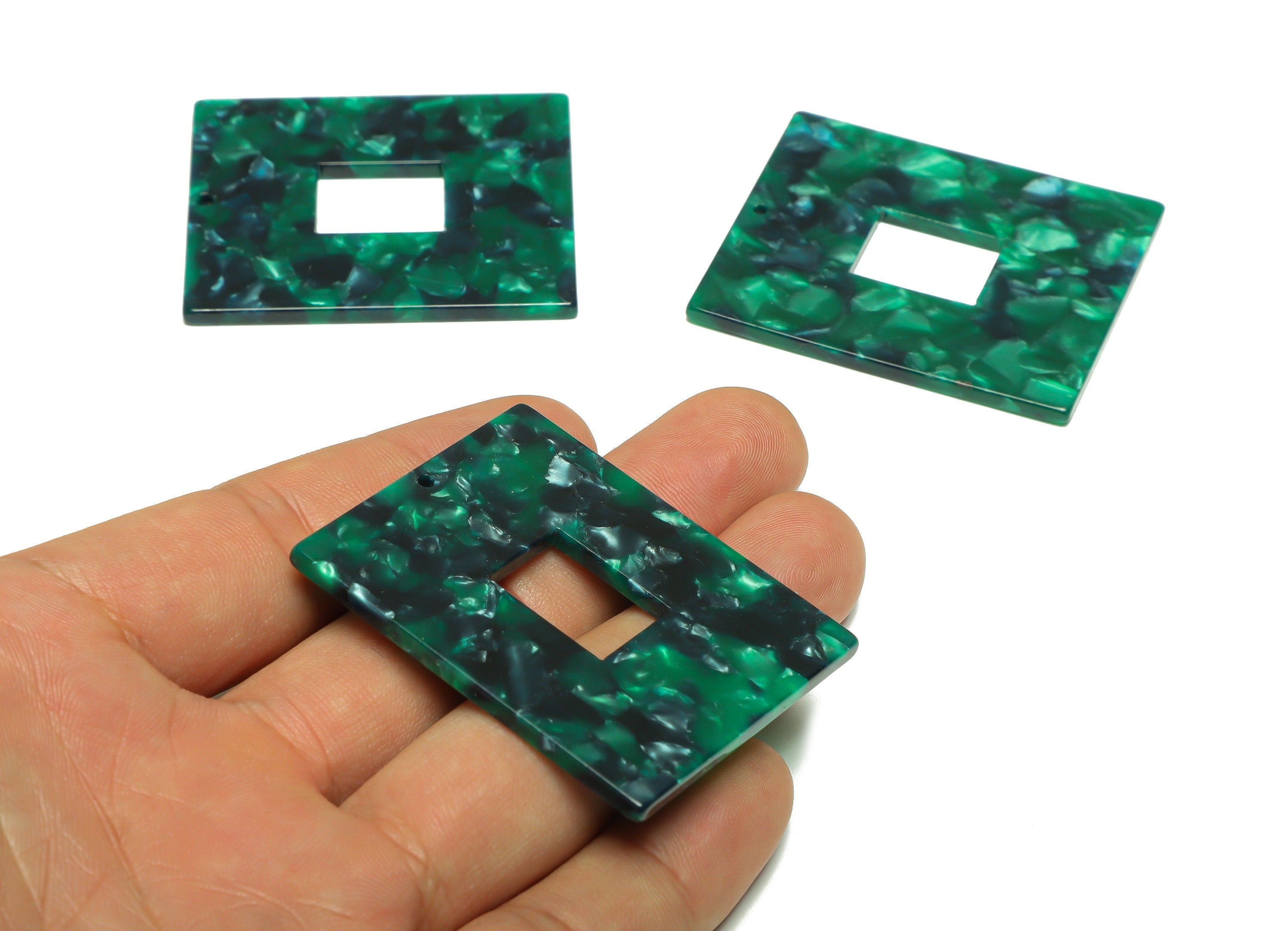 Acetate Rectangle Charm - Acetate Green Pendant - Acetate Earring Charm - Jewelry Making - Code:A13 - 49x39.89x2mm - AC2614-A13 - DOMEDBAZAAR