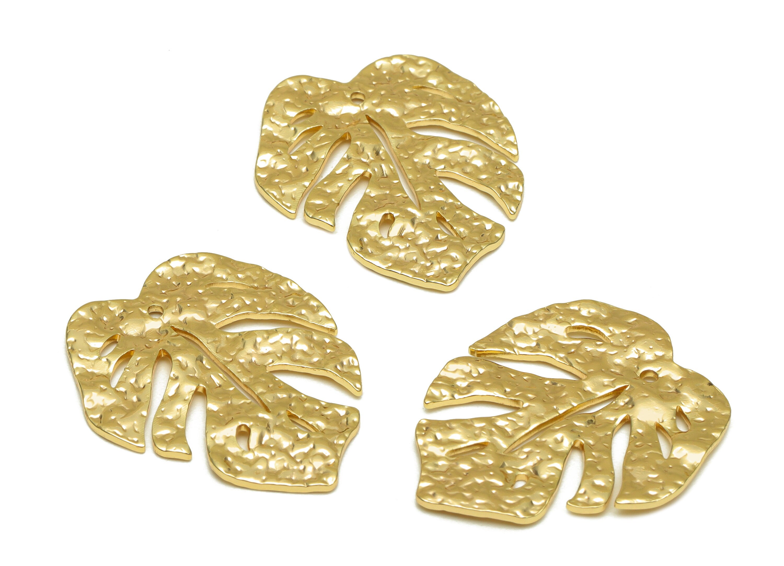 Brass Monstera Charms - Hammered Leaf Brass Pendant - Raw Brass Botanical Earring Charms - Earring Finding - 25.08x 20.8x1.57mm - PP8617 - DOMEDBAZAAR