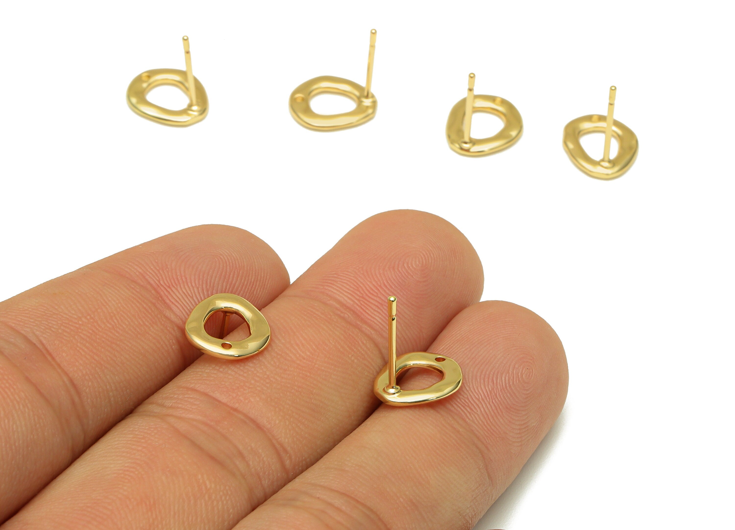 Brass Circle Earring Post - Brass Wavy Earring Stud - Ring Earring Findings - Donut Earring Post- KC Gold Tone Plated - 9.5x9x1mm - PP8615G - DOMEDBAZAAR