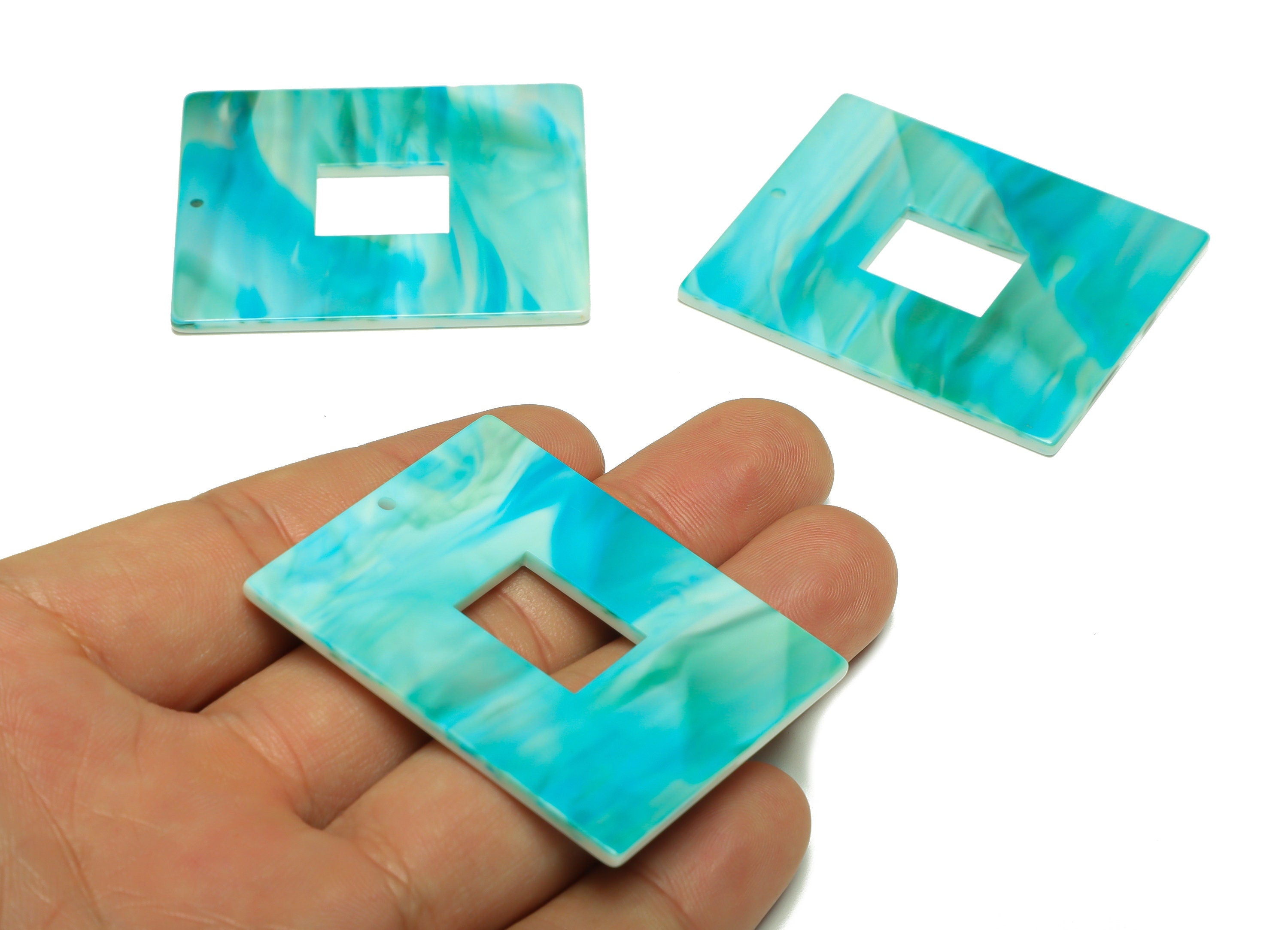 Acrylic Rectangle Charm - Acrylic Blue Pendant - Acrylic Earring Charm - Jewelry Making - Code:A506 - 49x39.89x2mm - AC2614-A506 - DOMEDBAZAAR