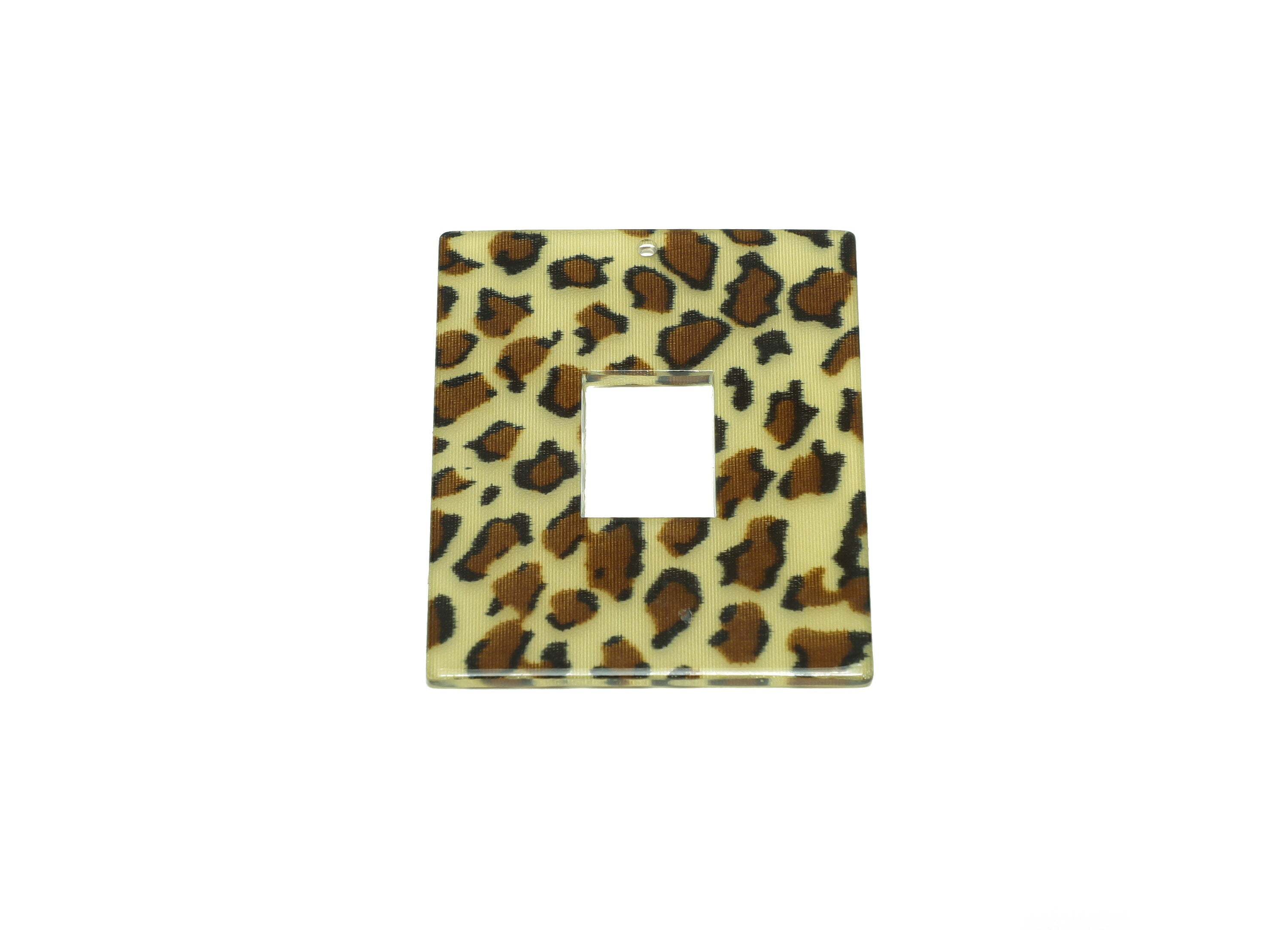 Acrylic Rectangle Charm - Leopard print Pendant - Acrylic Earring Charm - Jewelry Making - Code: A128 - 48.65x39.48x2.35mm - AC2614-A128 - DOMEDBAZAAR